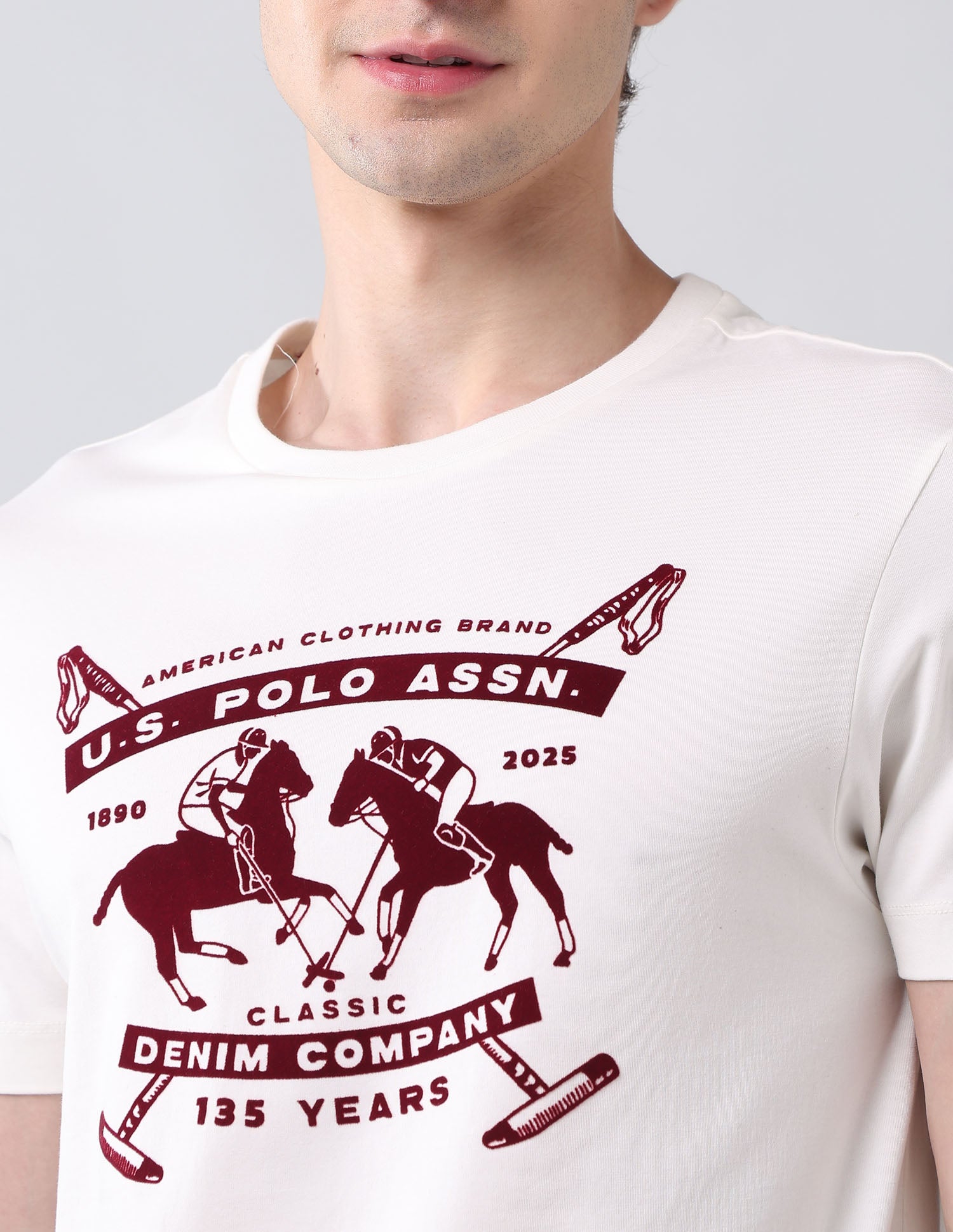 Brand Printed Pure Cotton Americana T-Shirt Ivory - U.S. Polo Assn. India | Large