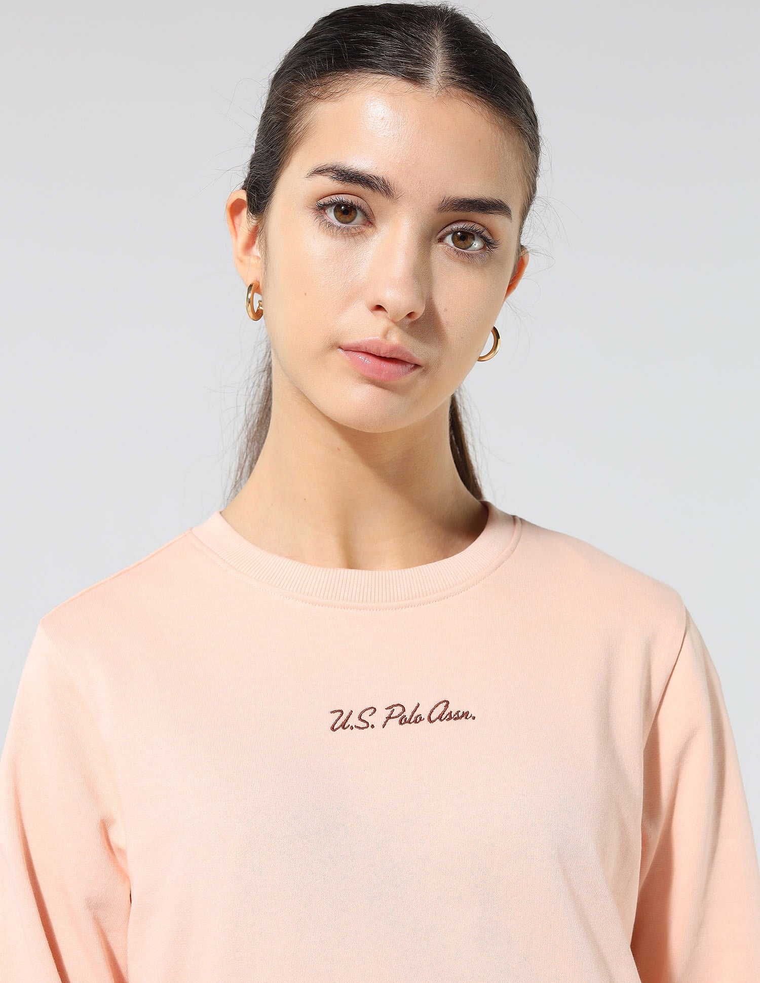 Regular Fit Solid Sweatshirt Peach - U.S. POLO ASSN. | Large