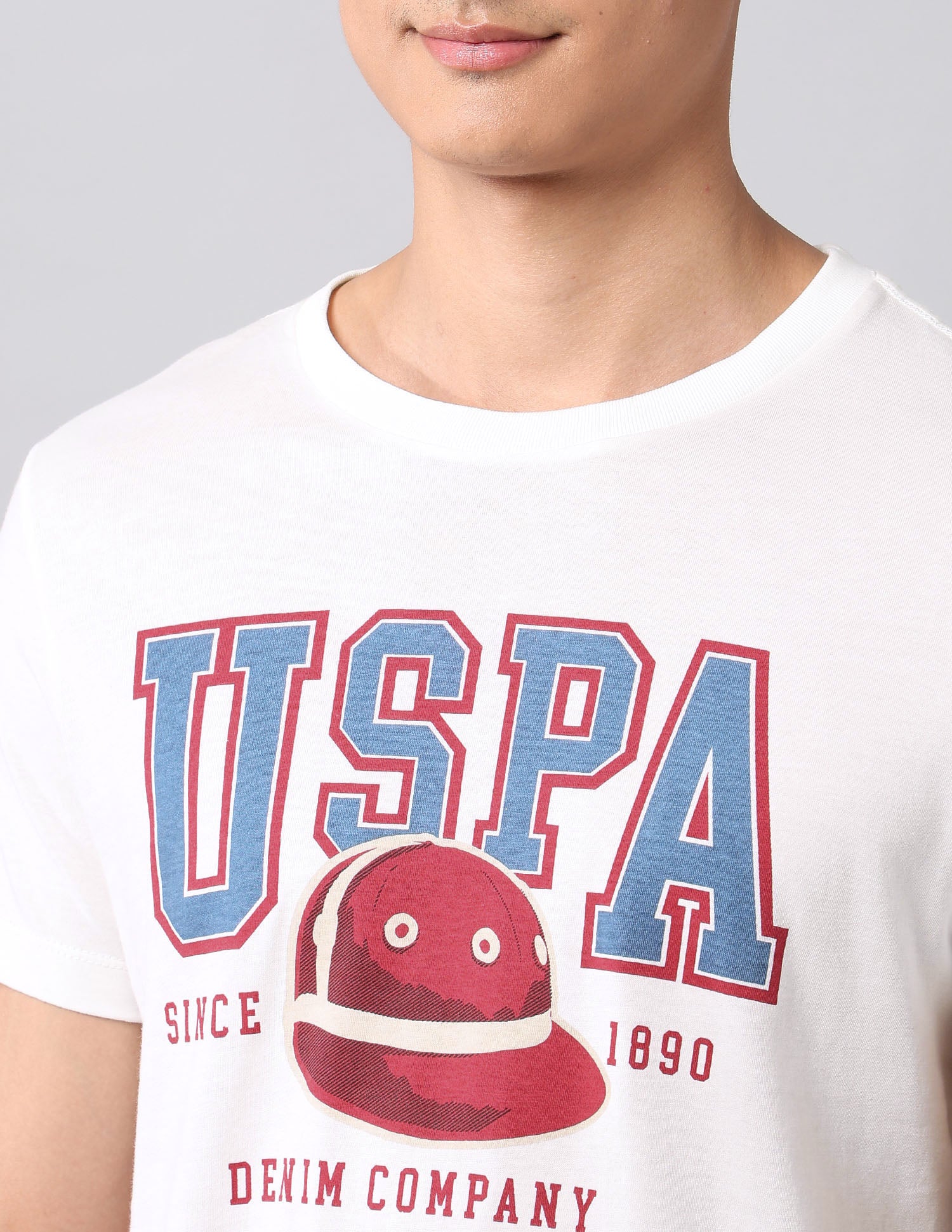 Brand Printed Muscle Fit T-Shirt Ivory - U.S. Polo Assn. India | Large