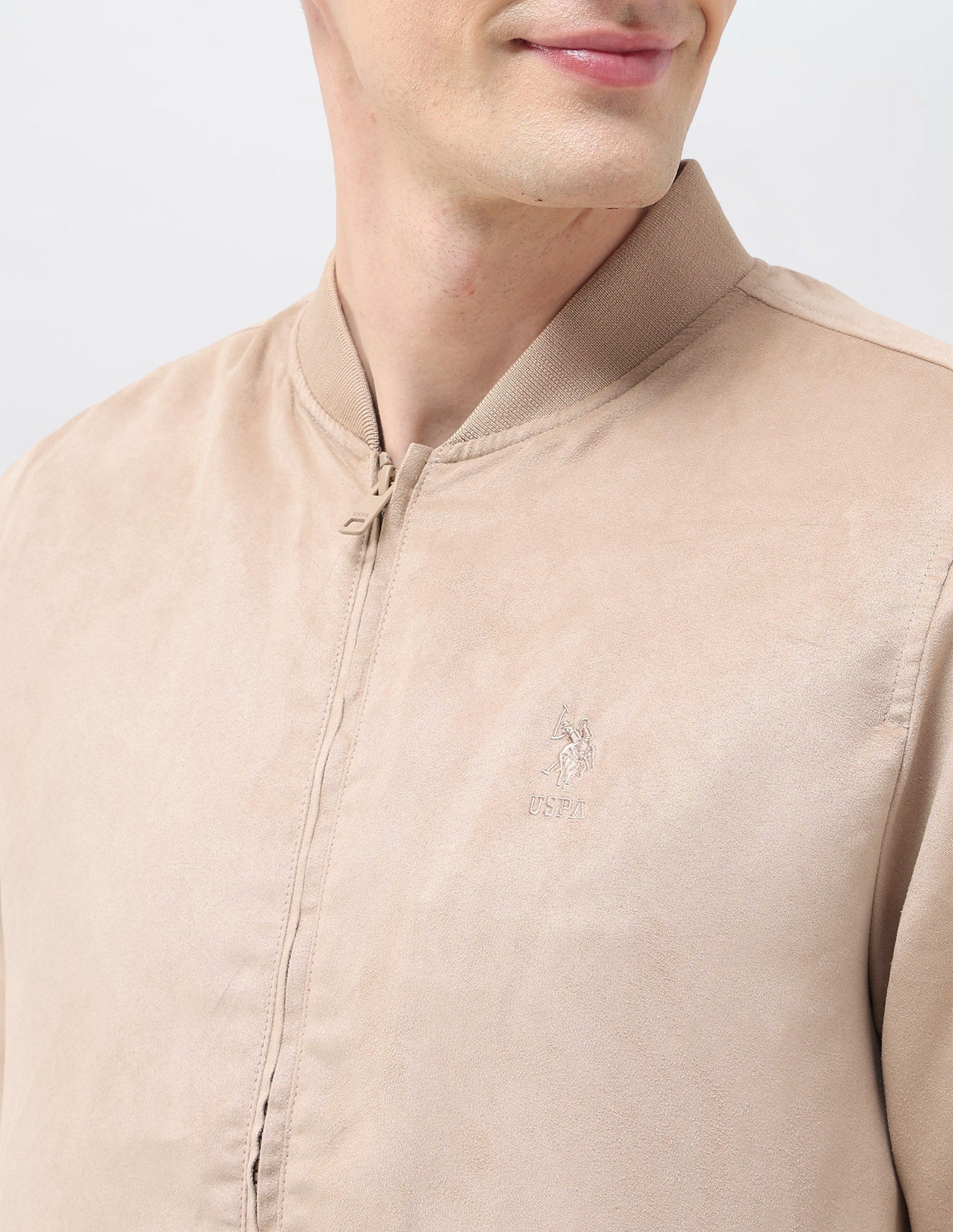 Solid Regular Fit Bomber Jacket Ecru - U.S. Polo Assn. India | Large