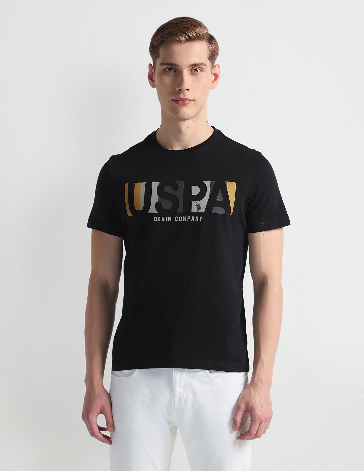 Brand Print Muscle Fit T-Shirt Black - U.S. Polo Assn. India | Large