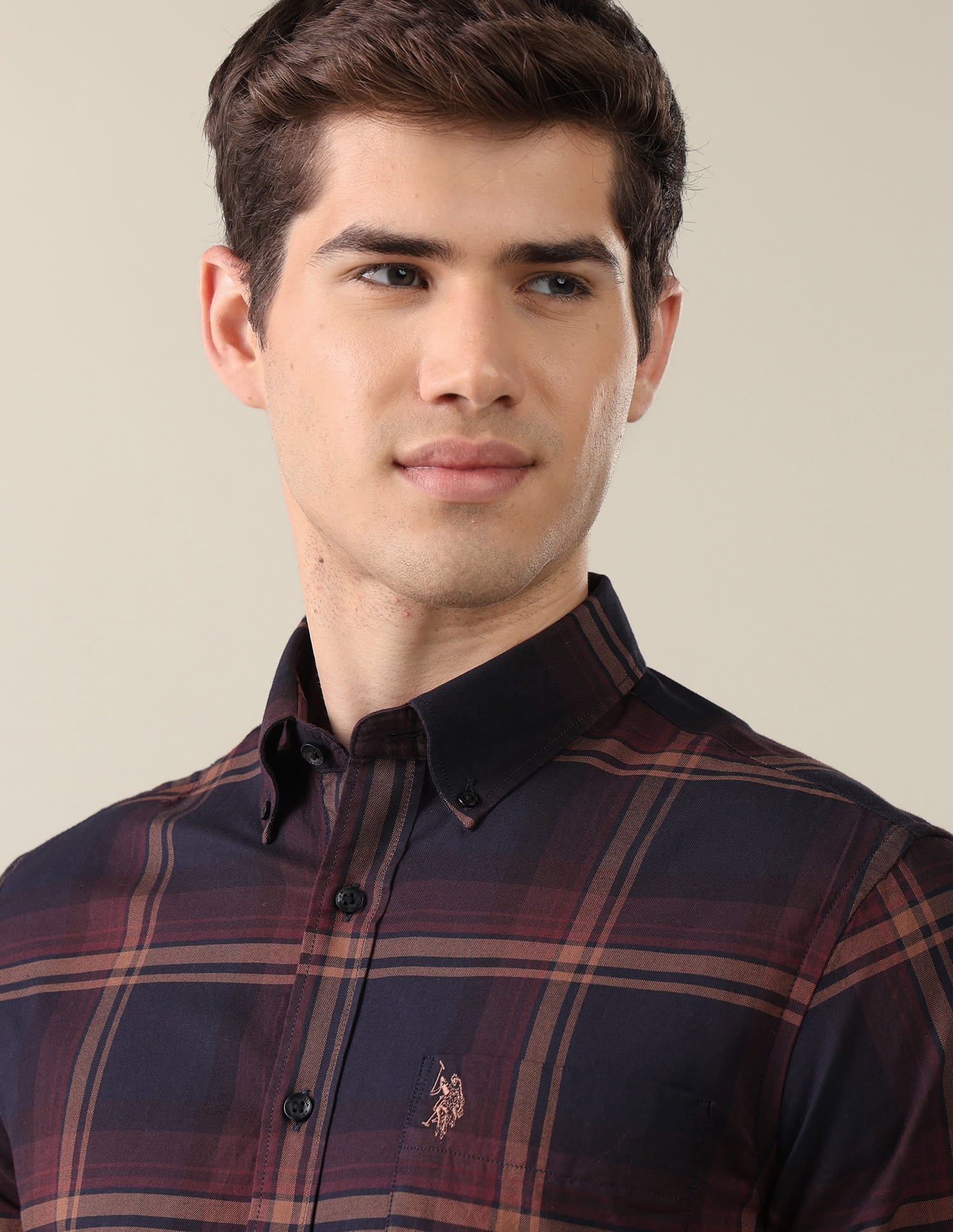 Plaid Checked Tailored Fit Shirt Blue - U.S. Polo Assn. India | Large