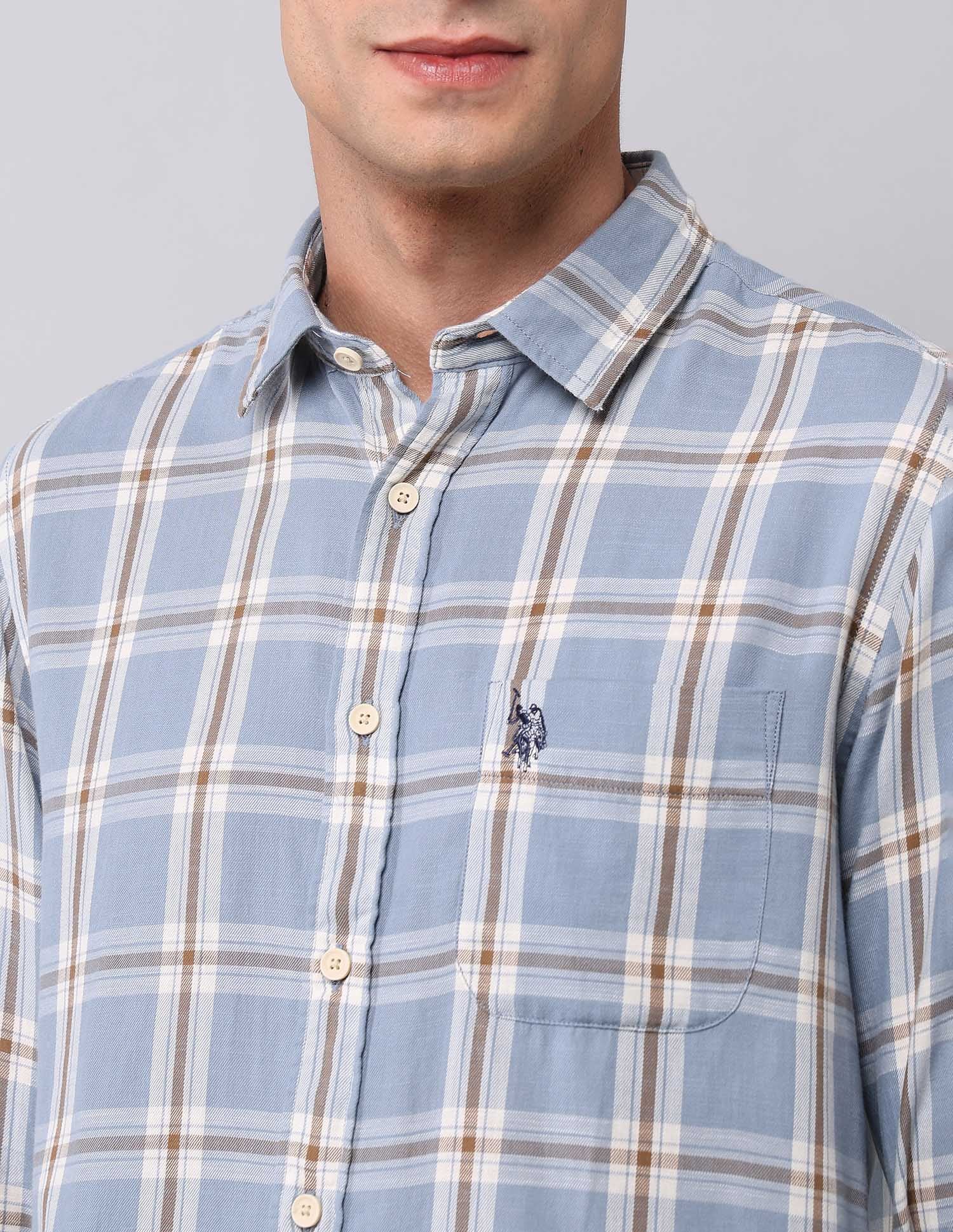 Tartan Checked Regular Fit Shirt Light Blue - U.S. Polo Assn. India | Large