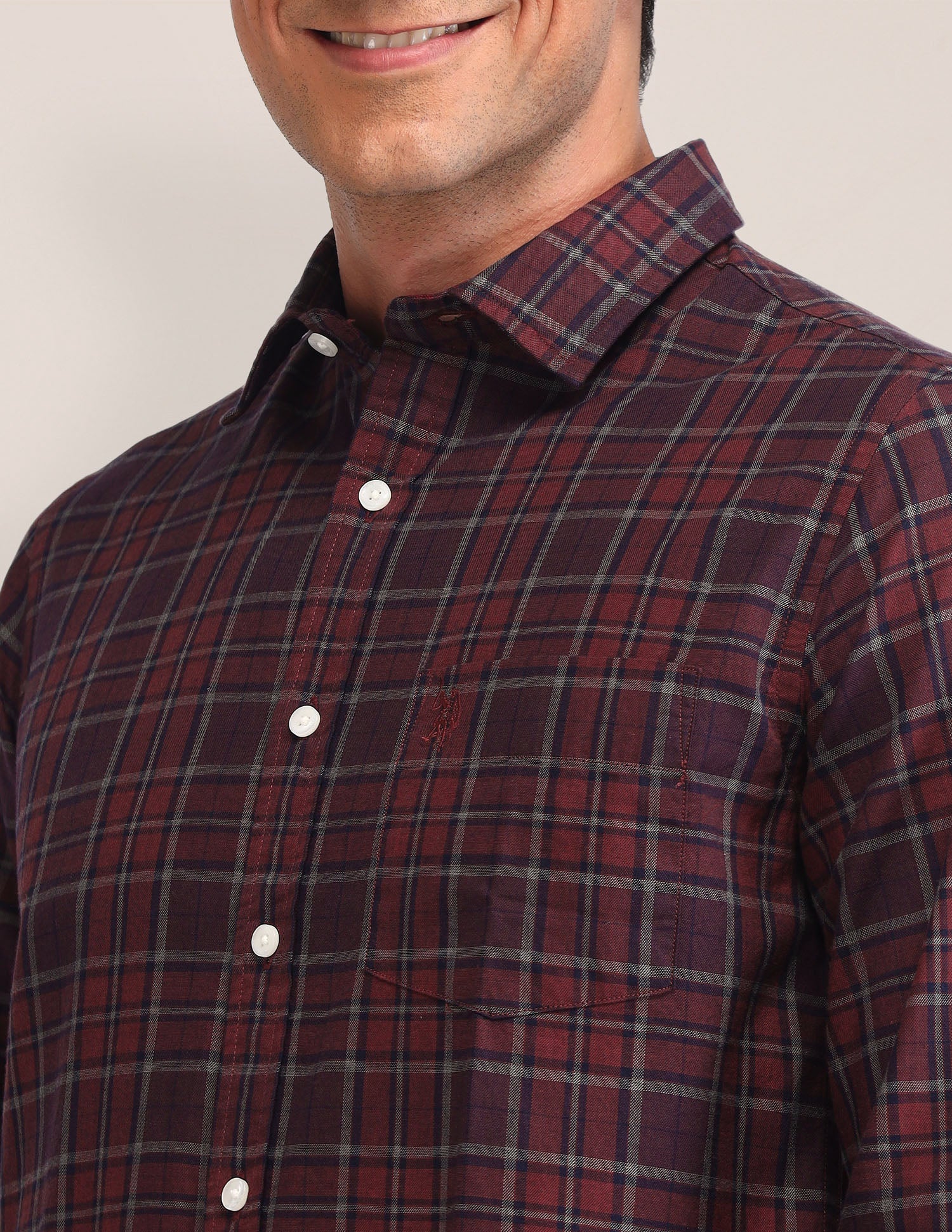 Plaid Checked Twill Shirt Maroon - U.S. Polo Assn. India | Large