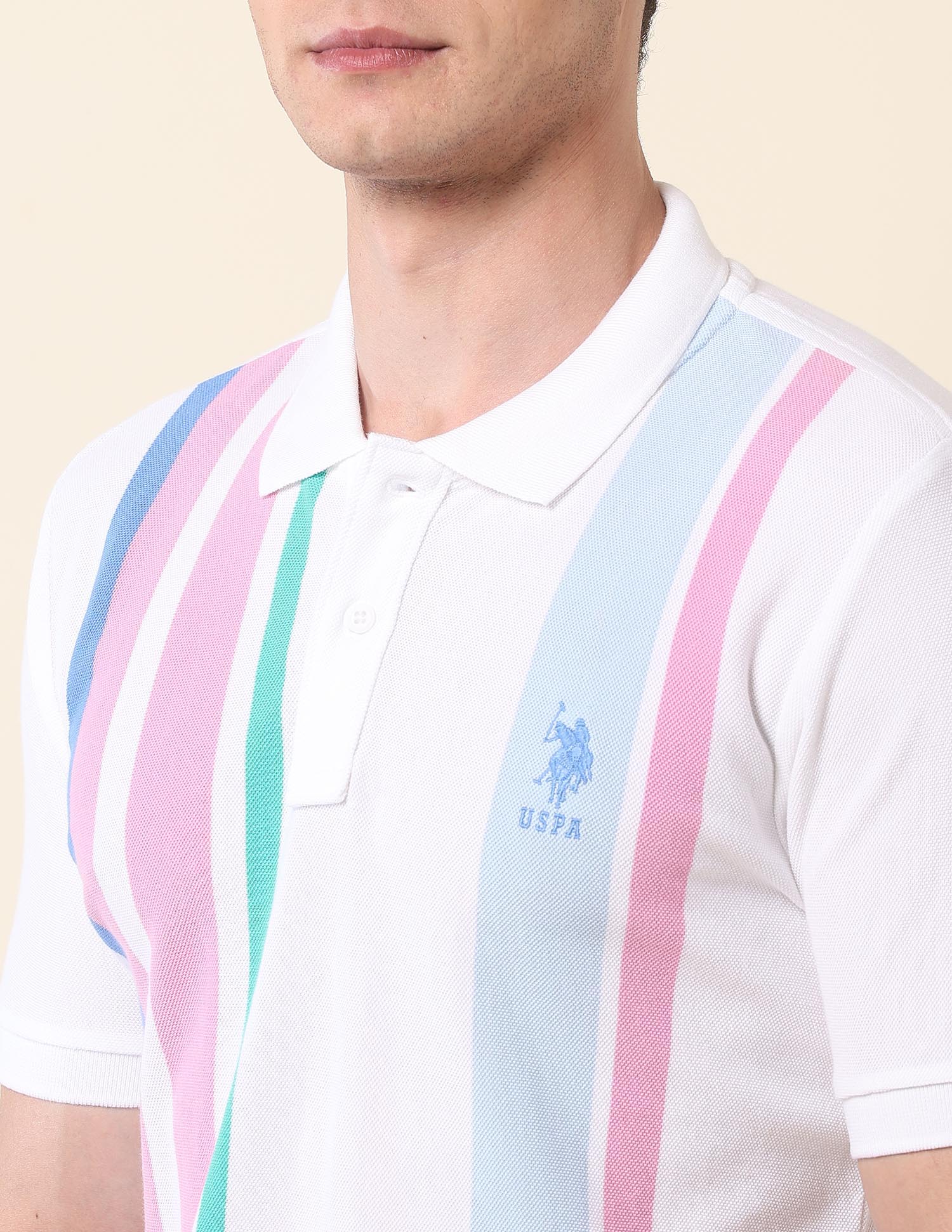 Vertical Striped Summer Splash Polo Shirt White - U.S. Polo Assn. India | Large