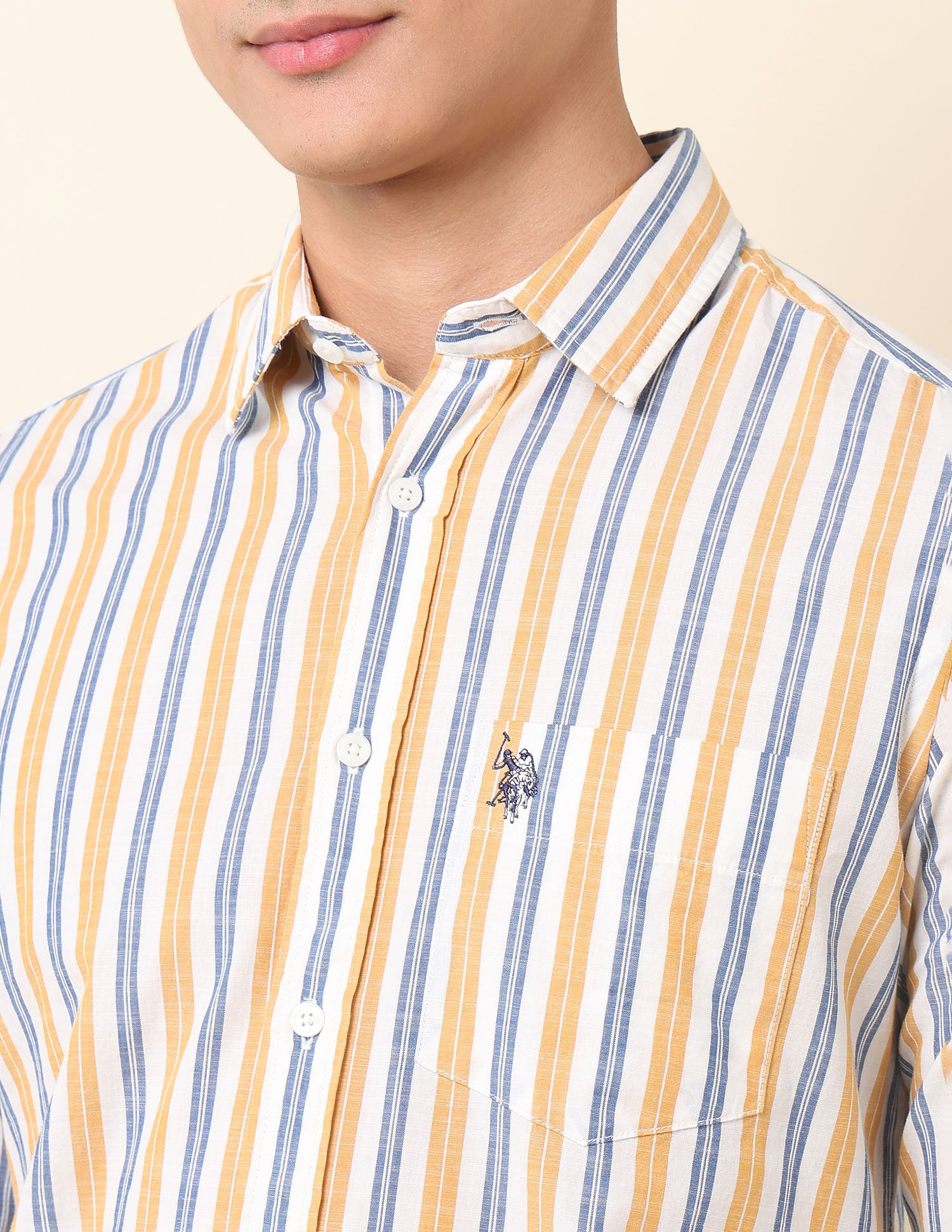 Vertical Striped Pure Cotton Shirt Yellow - U.S. Polo Assn. India | Large