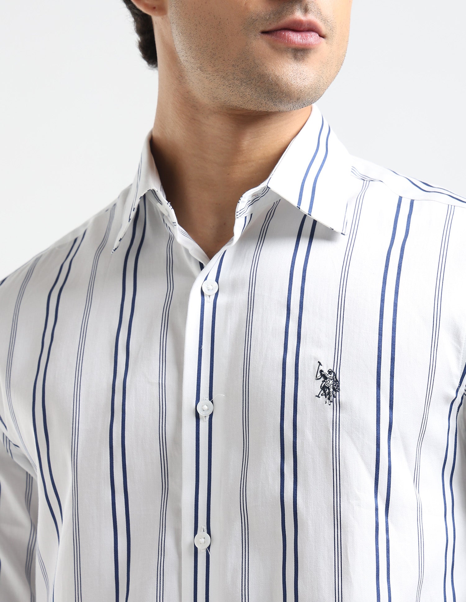 Vertical Striped Pure Cotton Shirt Navy - U.S. POLO ASSN. | Large