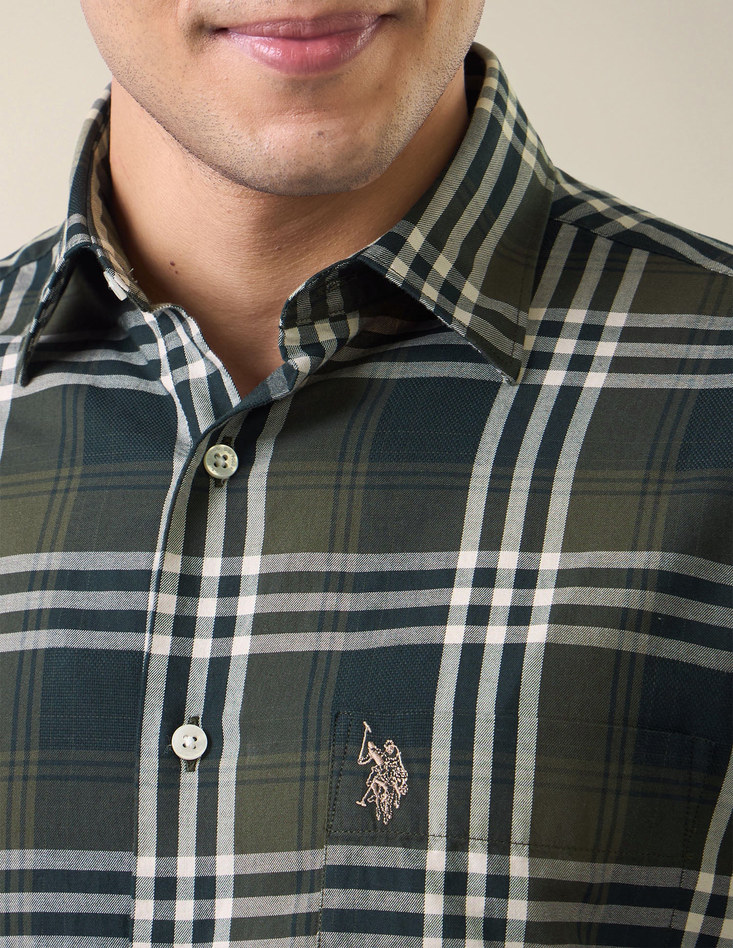 Plaid Checked Twill Shirt Dark Olive - U.S. Polo Assn. India | Large
