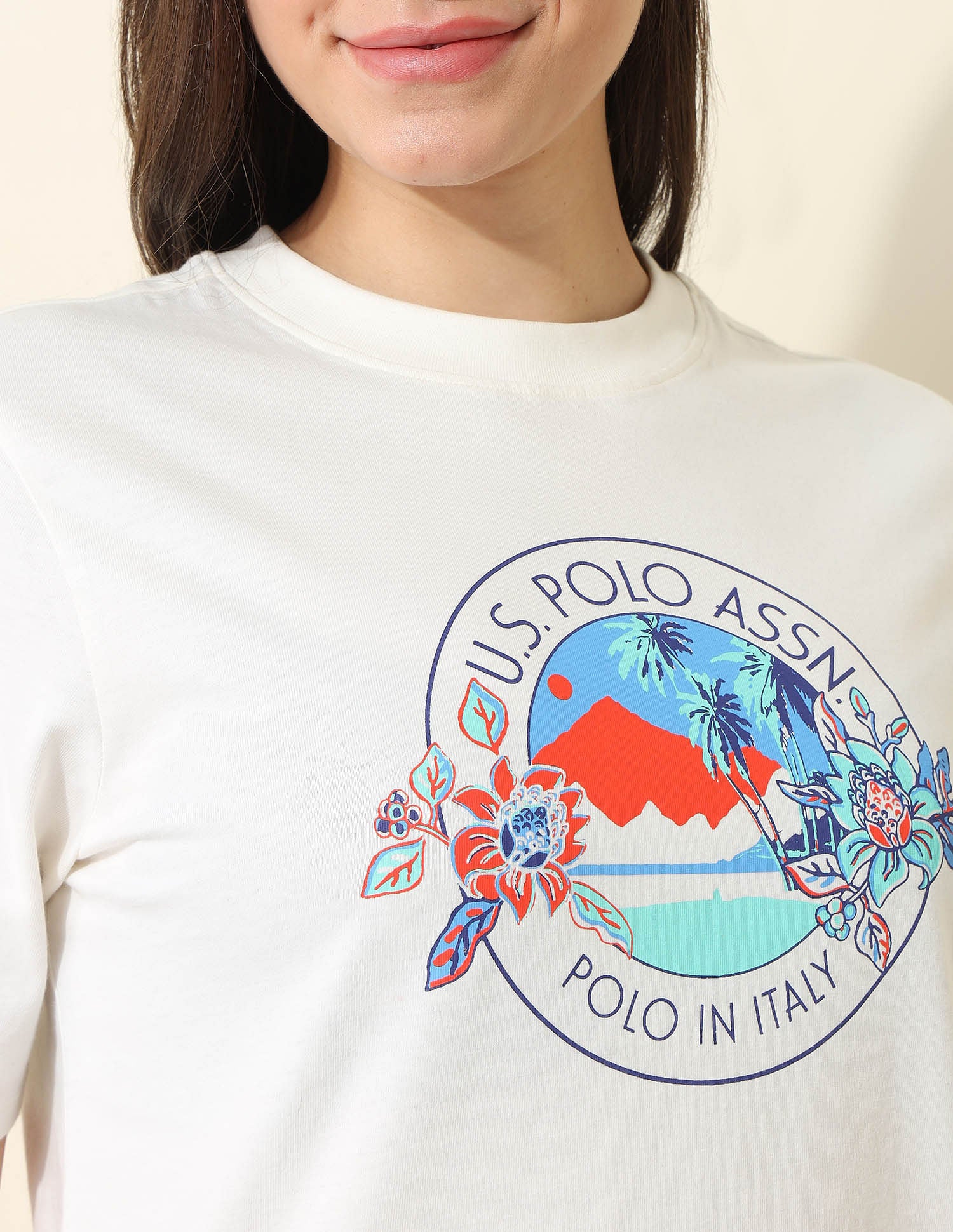 Boxy Fit Brand Printed T-Shirt Off White - U.S. POLO ASSN. | Large