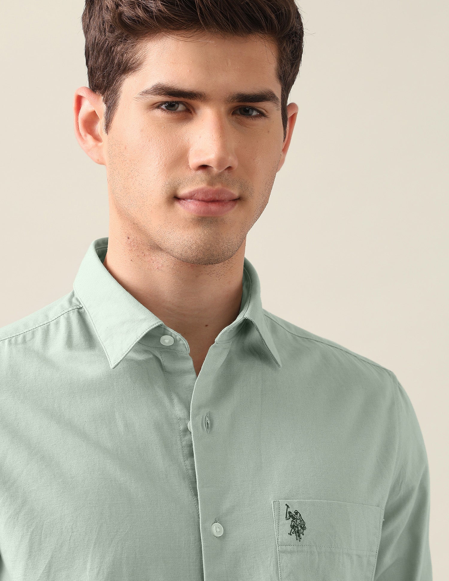 Tailored Fit Solid Shirt Green - U.S. Polo Assn. India | Large