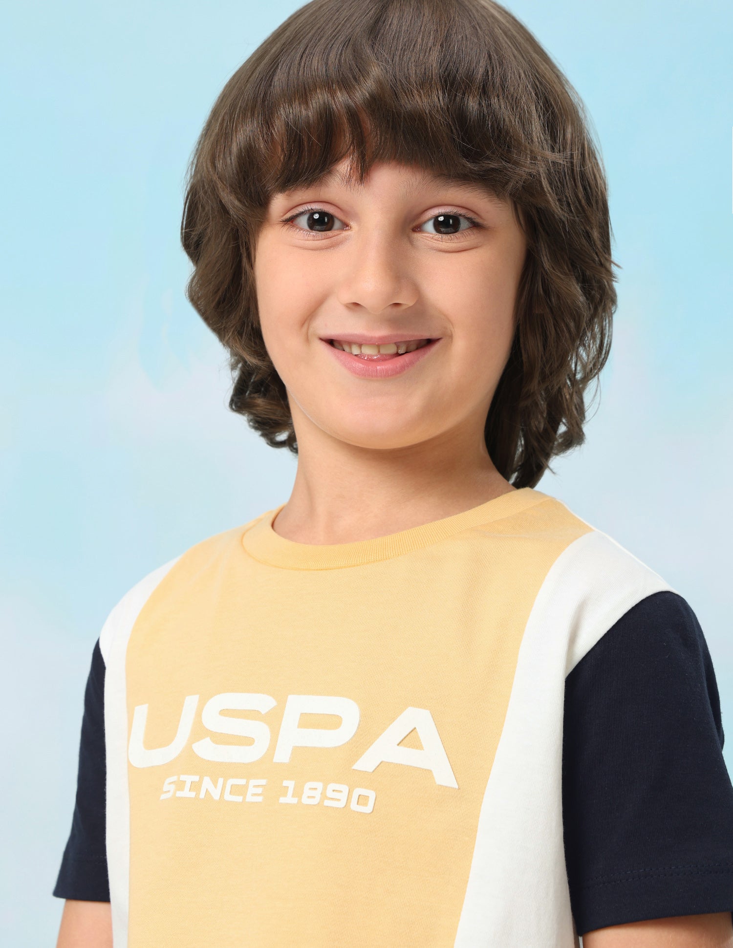 Colour Blocked Brand Printed Regular Fit T-Shirt Mustard - U.S. Polo Assn. India | Large