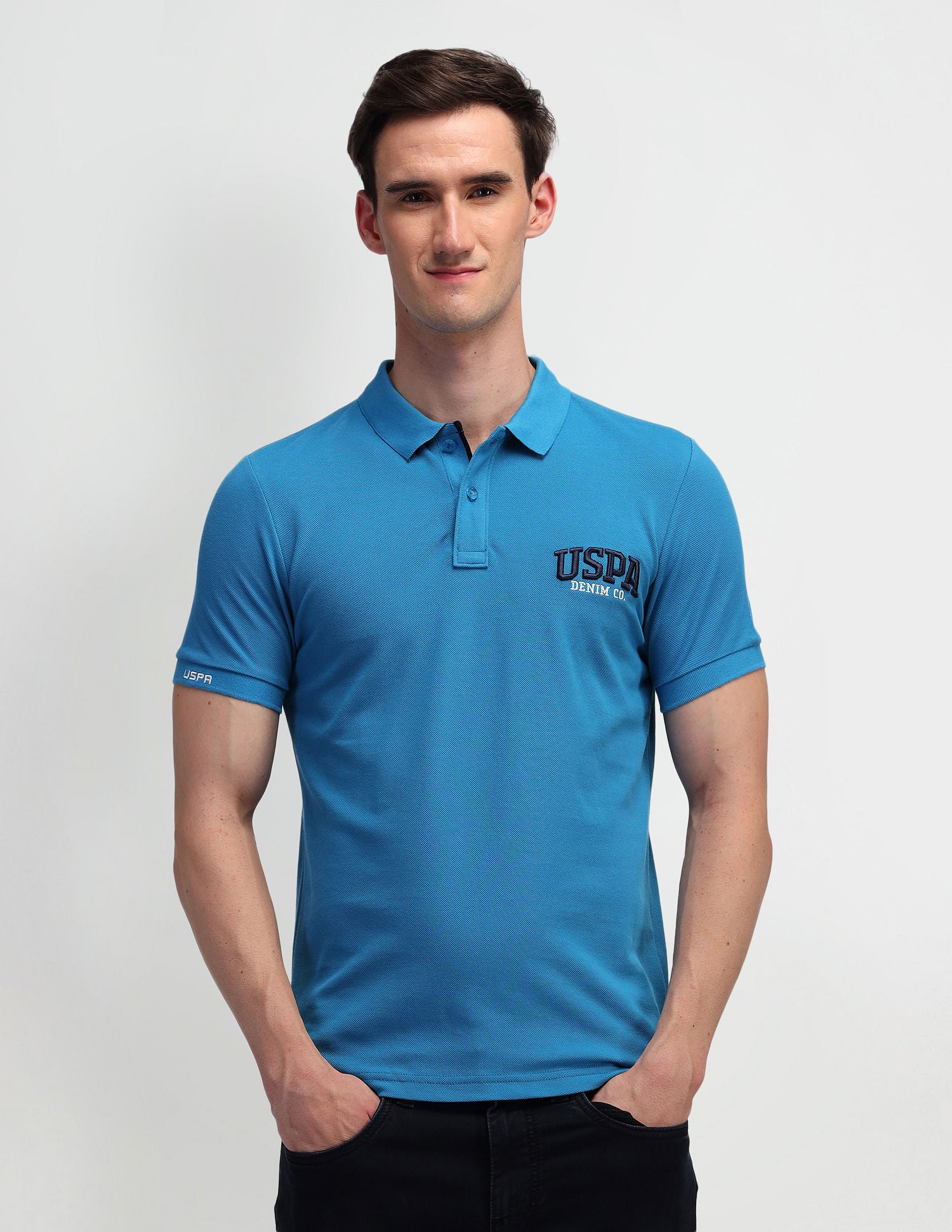 Solid Slim Fit Polo Shirt Blue - U.S. Polo Assn. India | Large