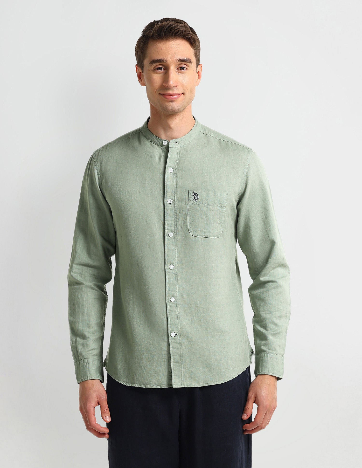 Slim Fit Solid Shirt Olive - U.S. Polo Assn. India | Large