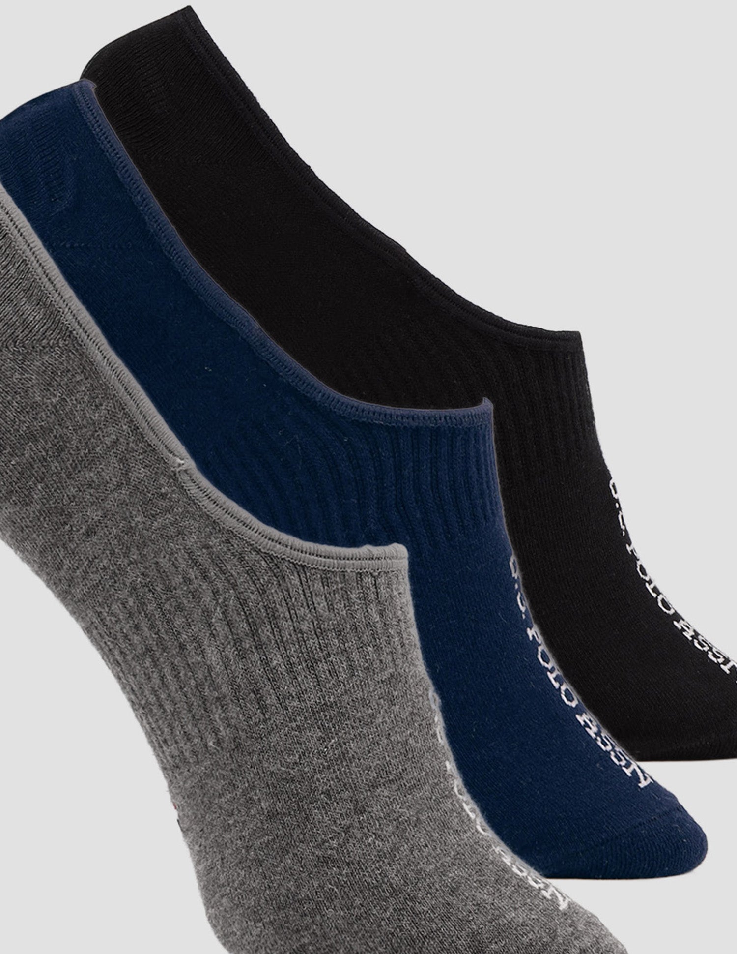 Cotton Stretch No Show ES013 Socks - Pack Of 3 Navy, Black, Light Grey Mel - U.S. POLO ASSN. | Large