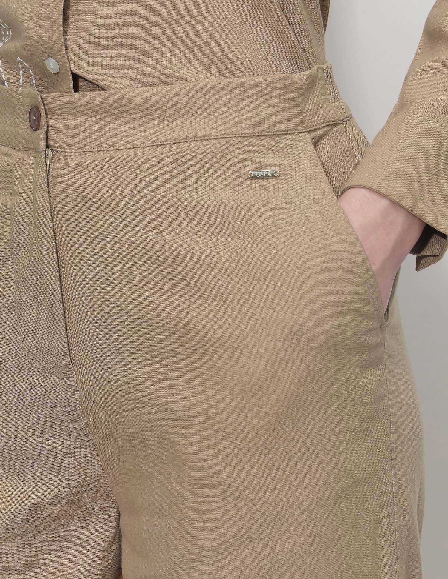 Embroidered Straight Fit Trousers Beige - U.S. Polo Assn. India | Large