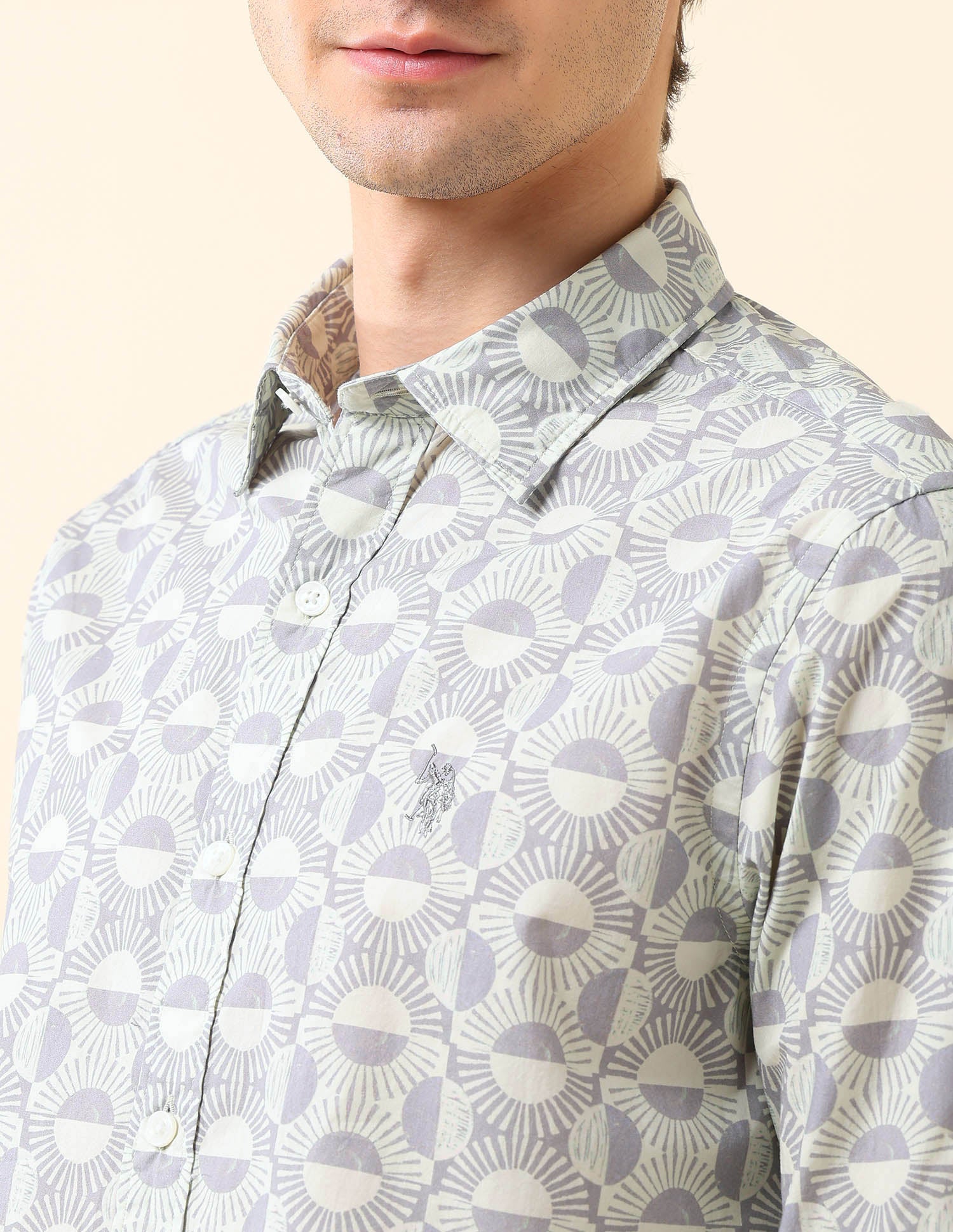Poplin Geometric Printed Shirt Grey - U.S. Polo Assn. India | Large