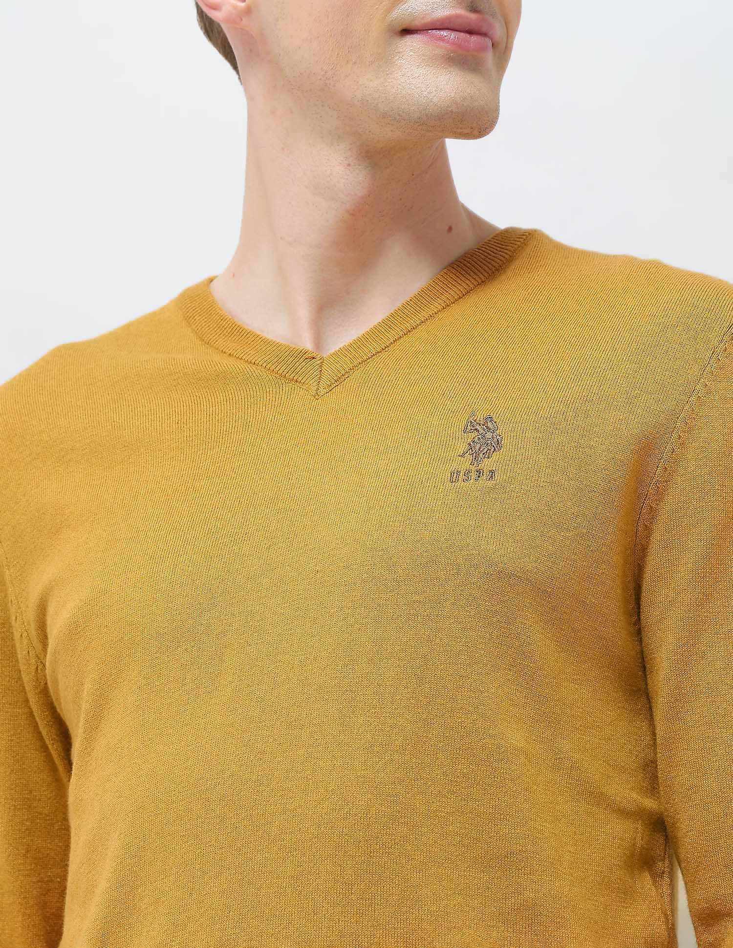 Heathered Regular Fit Sweater Mustard - U.S. POLO ASSN. | Large