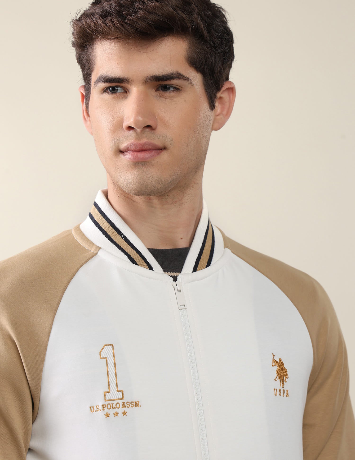 Colour Blocked Regular Fit Sweatshirt White - U.S. Polo Assn. India | Large