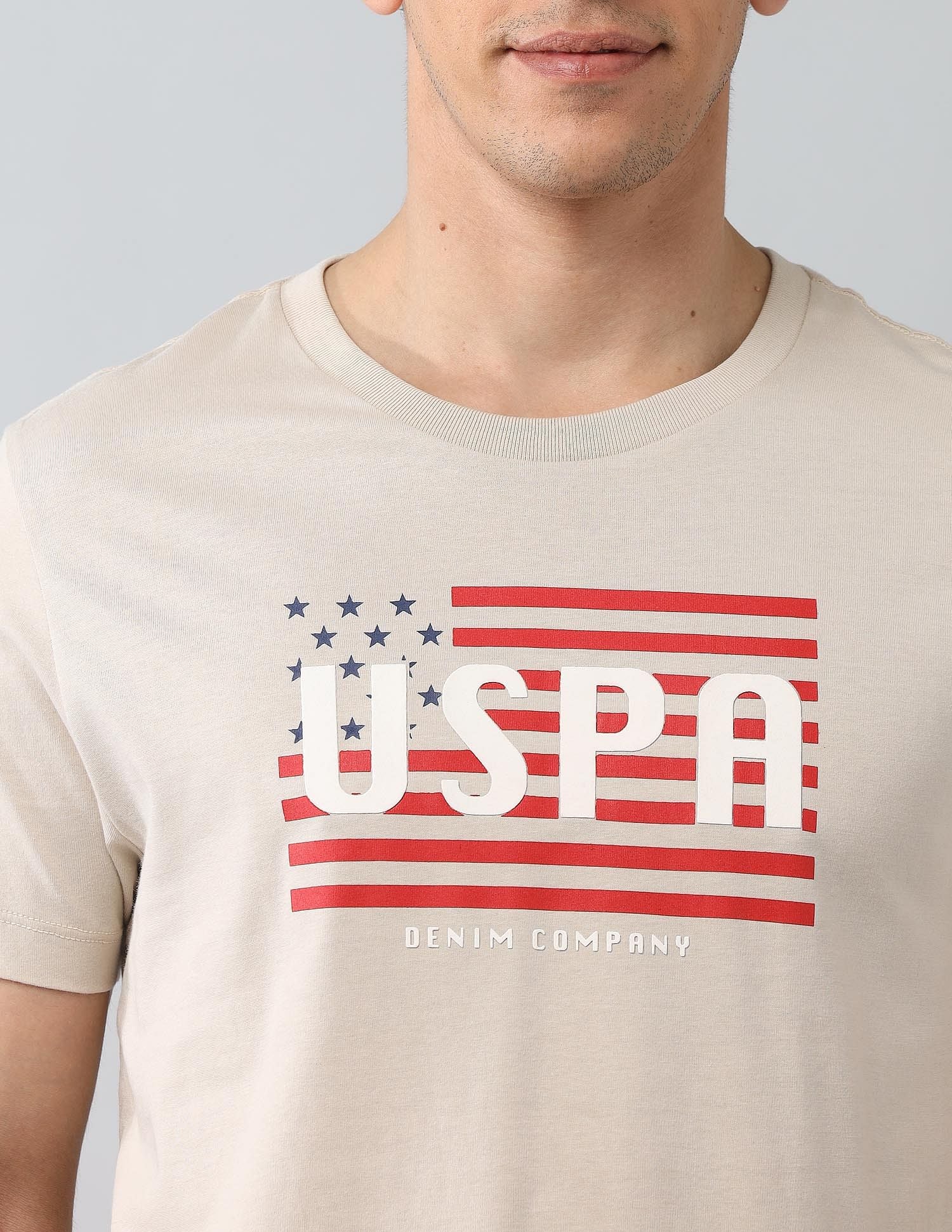 Muscle Fit Brand Printed T-Shirt Beige - U.S. Polo Assn. India | Large
