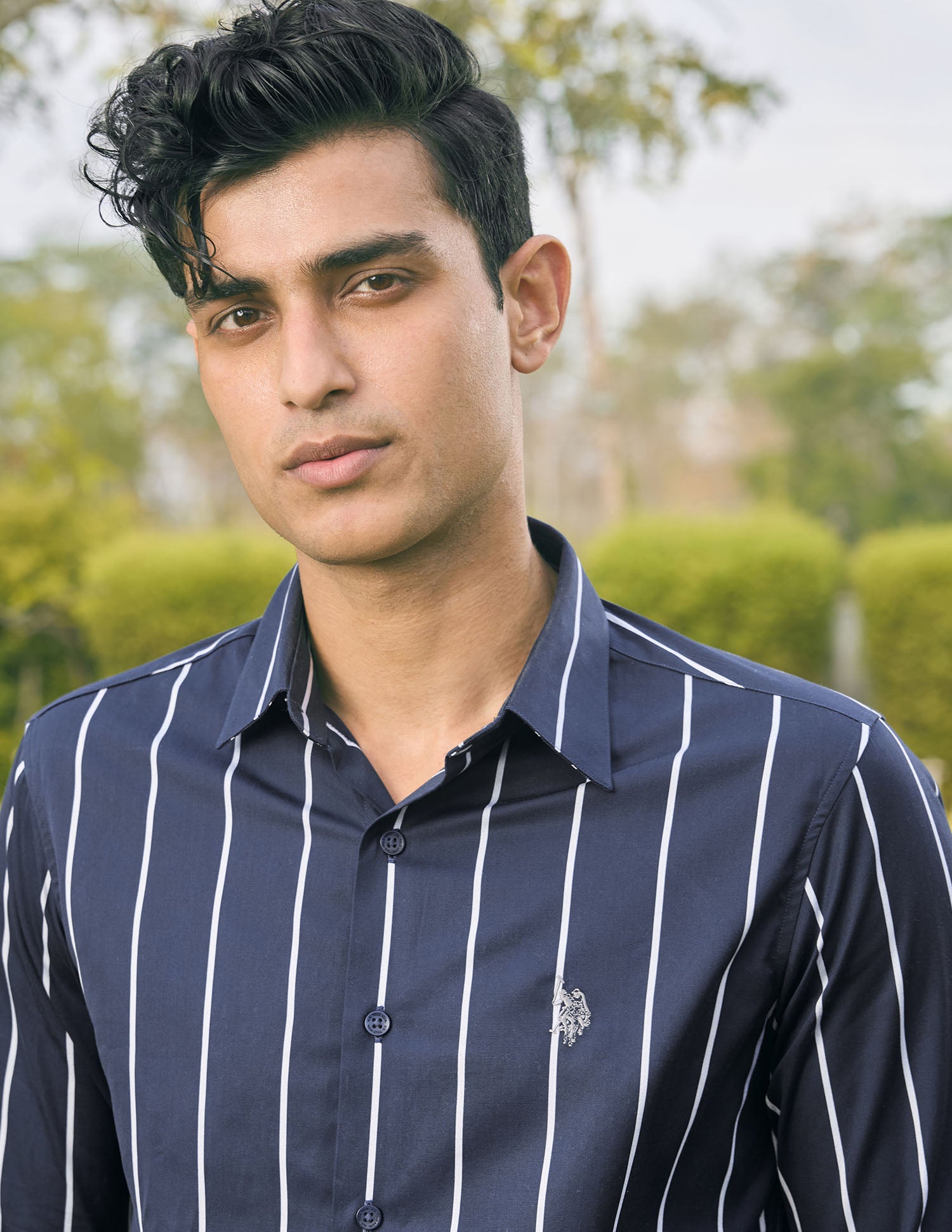 Pacho X Vertical Striped Tailored Fit Shirt Navy - U.S. POLO ASSN. | Large