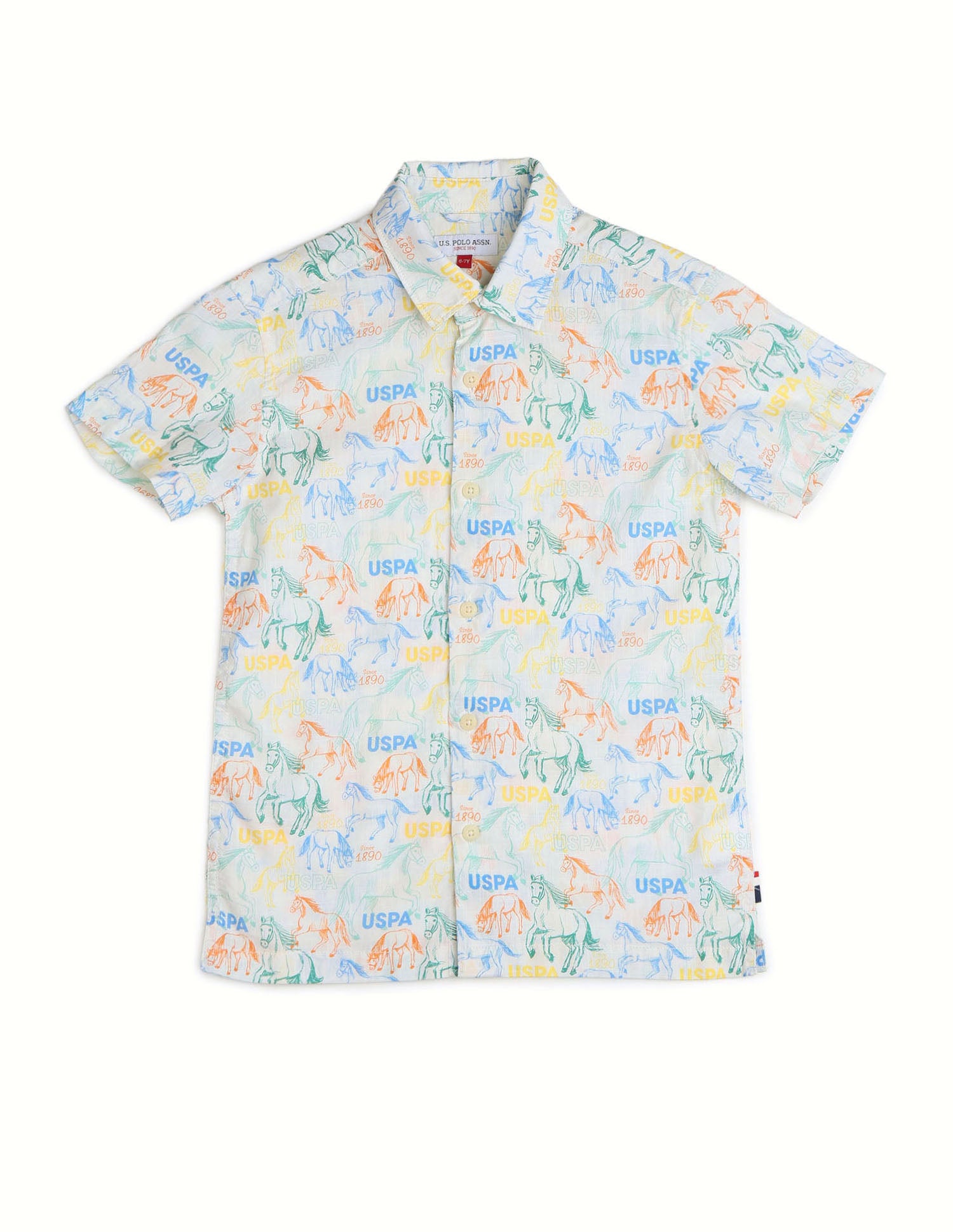 Boys All Over Printed Pure Cotton Shirt White - U.S. POLO ASSN. | Large