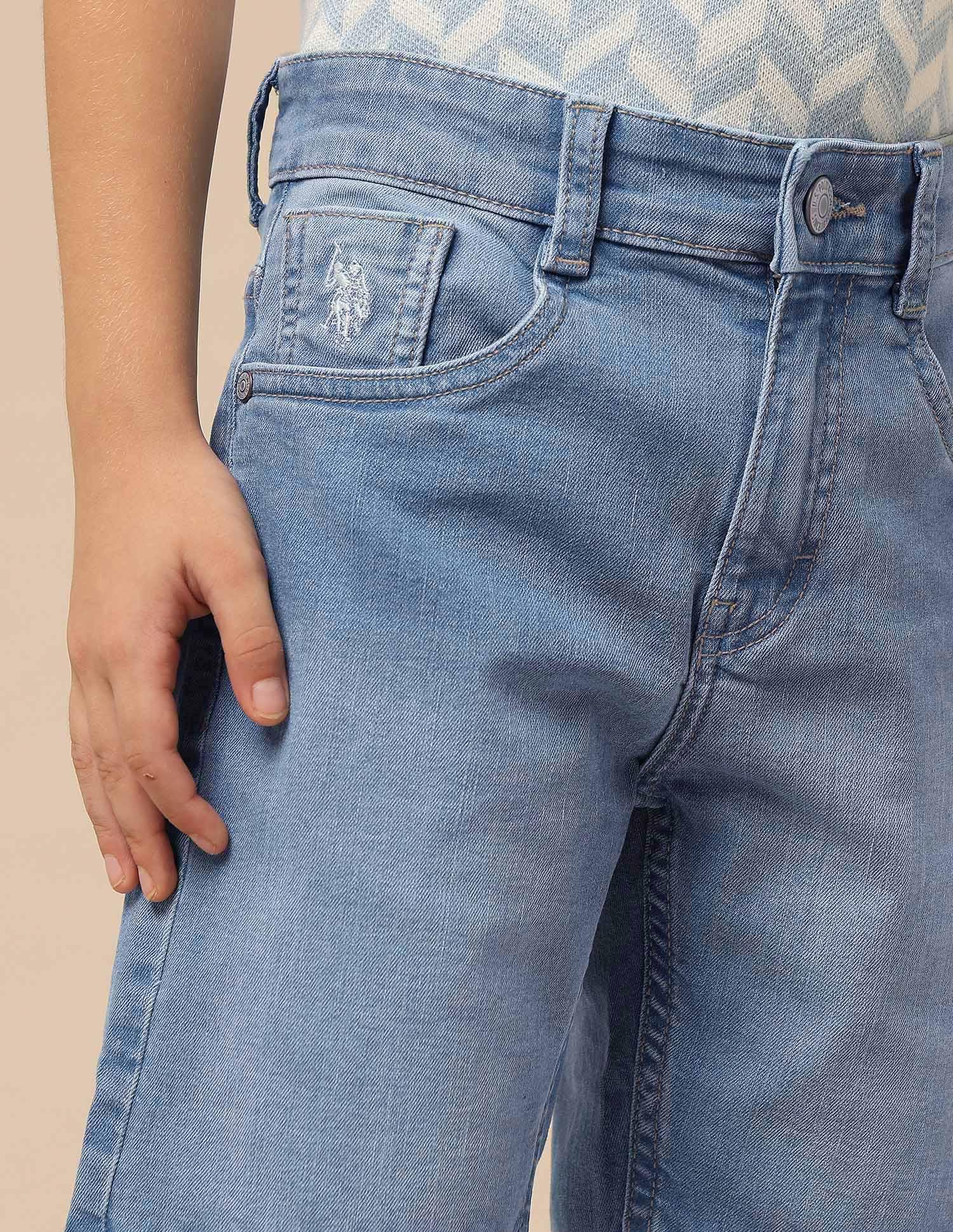 Boys Relaxed Fit Denim Shorts Light Blue - U.S. POLO ASSN. | Large