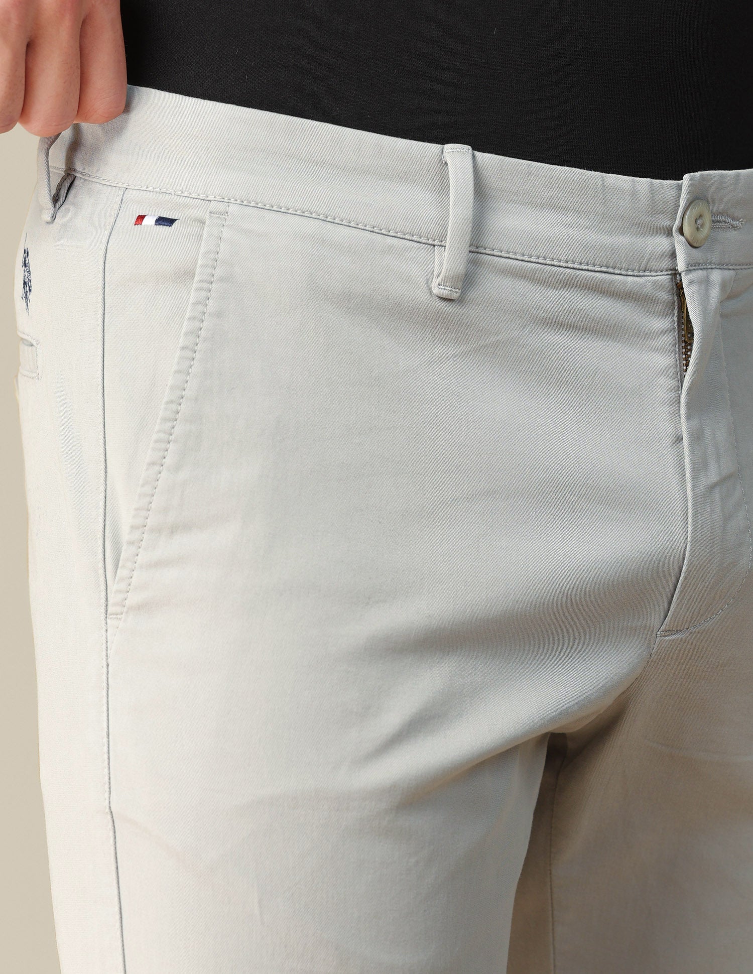 Denver slim fit Twill Trousers Light Grey - U.S. Polo Assn. India | Large