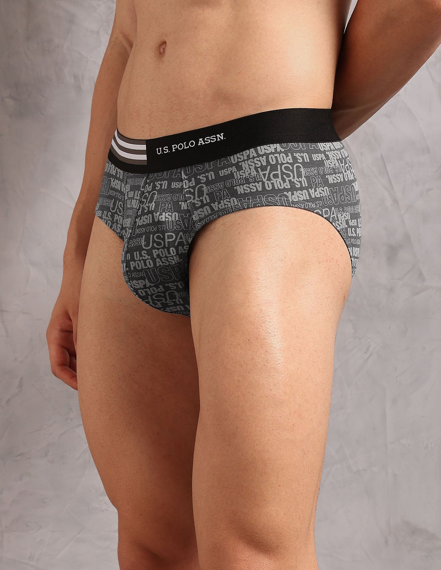 Printed Low Rise OEB20 Briefs - Pack Of 3 Orion Blue, Buring Sea and Asphalight - U.S. Polo Assn. India | Large