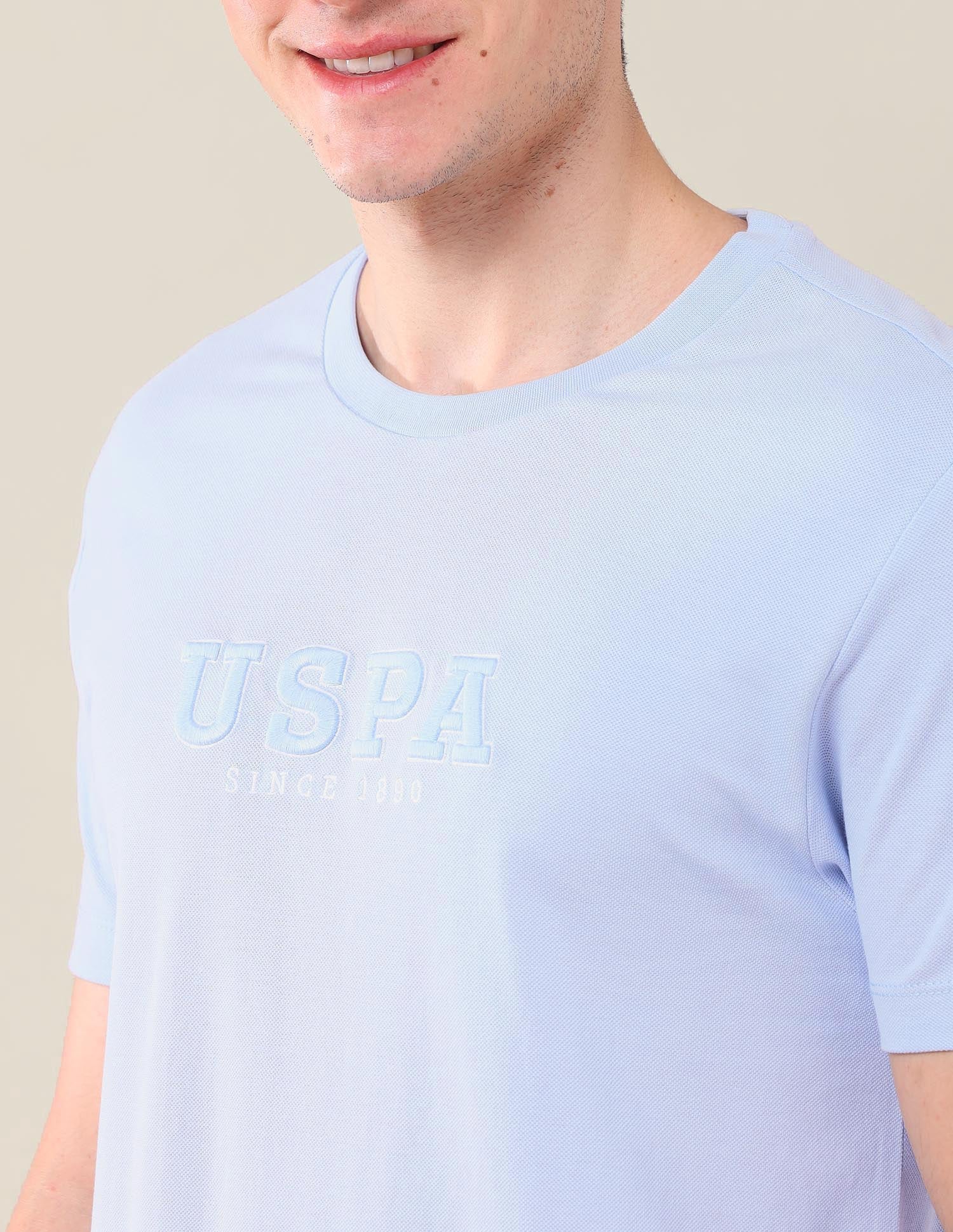 Brand Printed Pure Cotton T-Shirt Light Blue - U.S. Polo Assn. India | Large