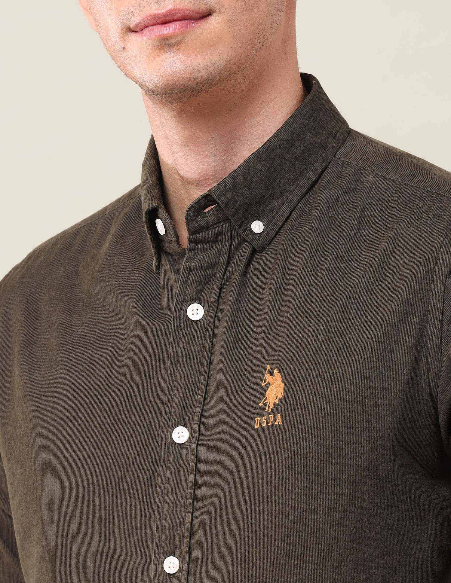 Textured Corduroy Shirt Olive - U.S. Polo Assn. India | Large