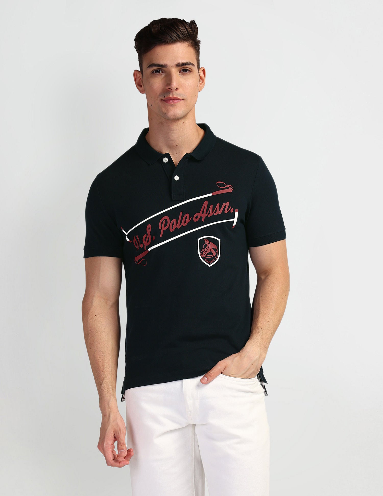 Brand Print Pique Polo Shirt Navy - U.S. Polo Assn. India | Large