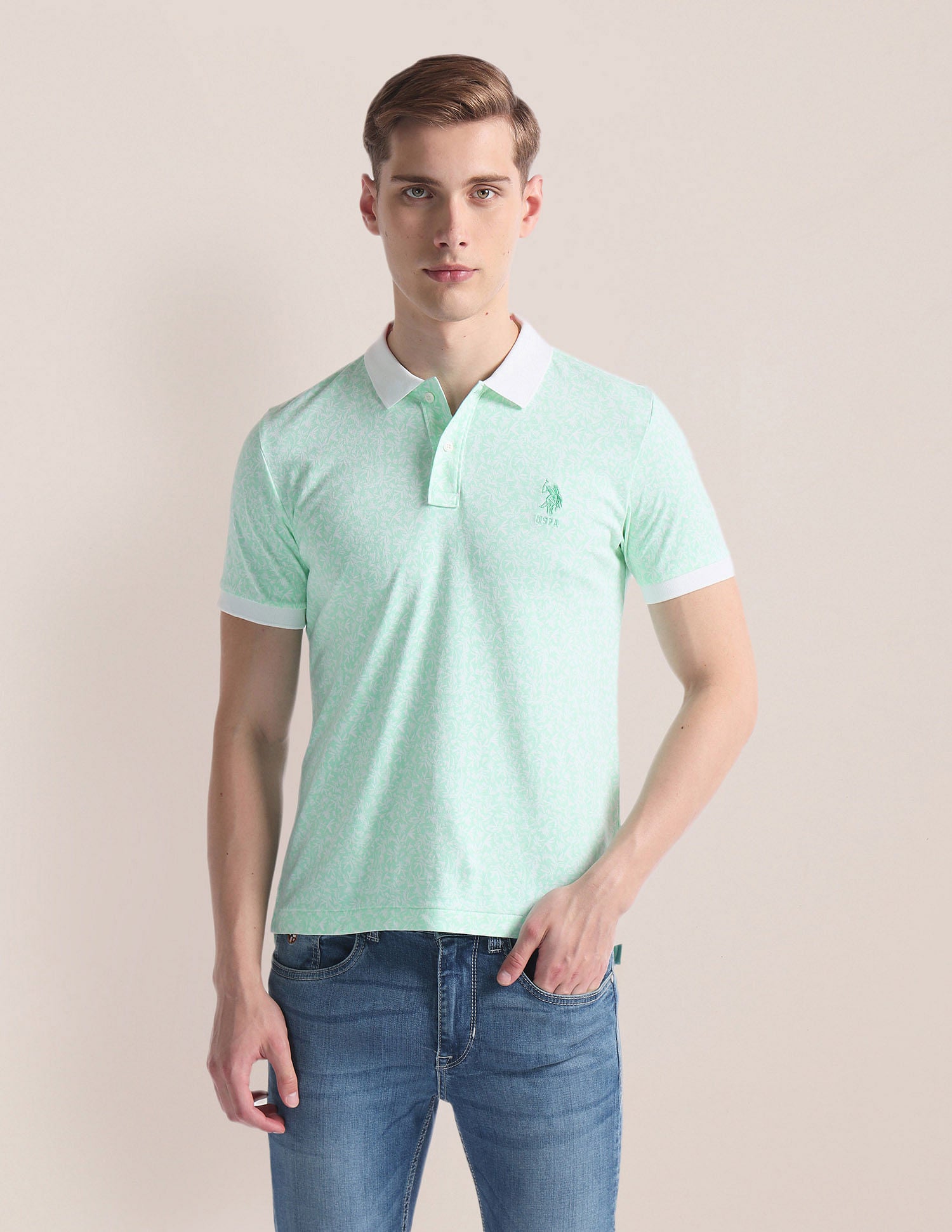 Tropical Print Logo Polo Shirt Green - U.S. Polo Assn. India | Large
