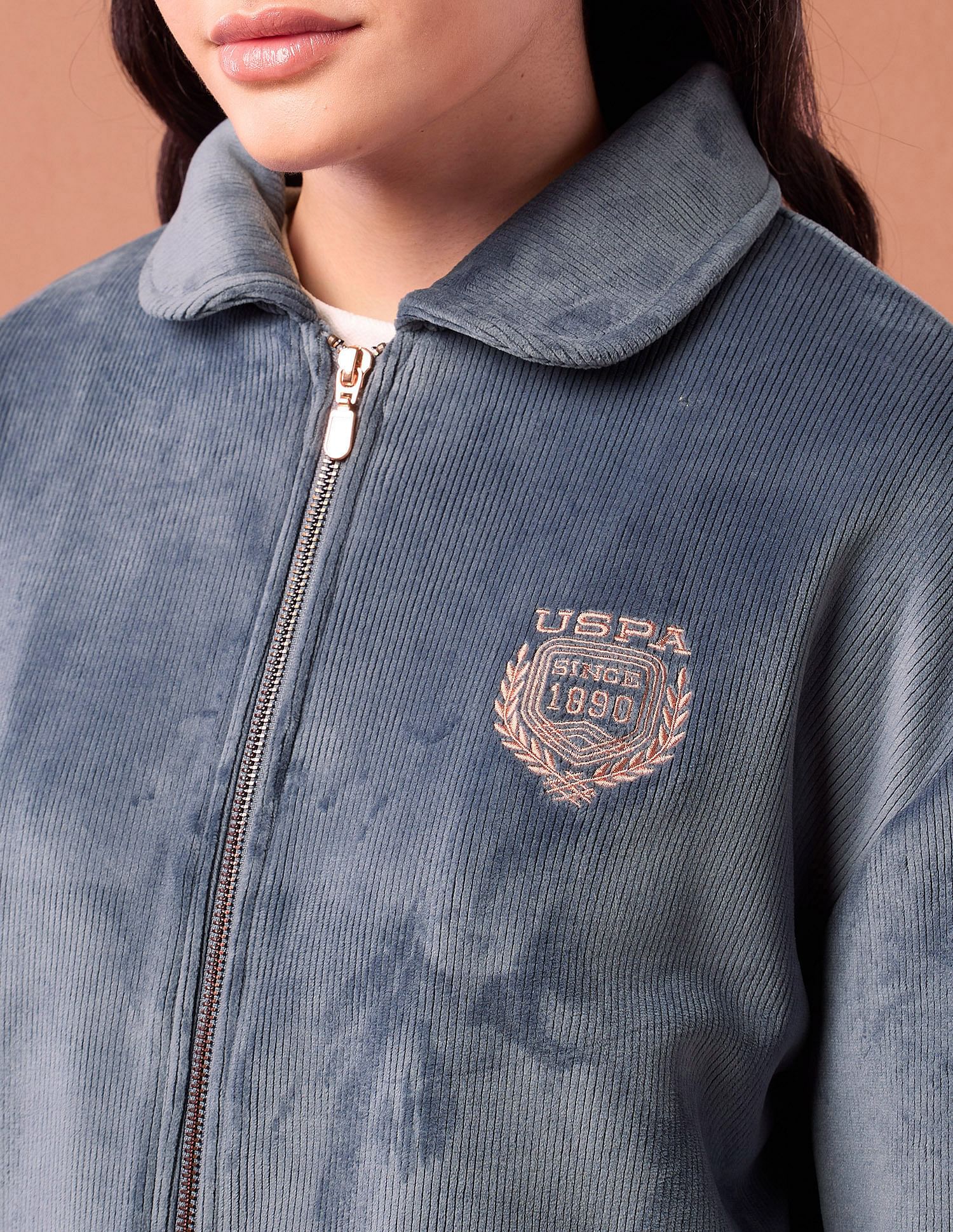 Corduroy Solid Regular Fit Jacket Blue - U.S. POLO ASSN. | Large