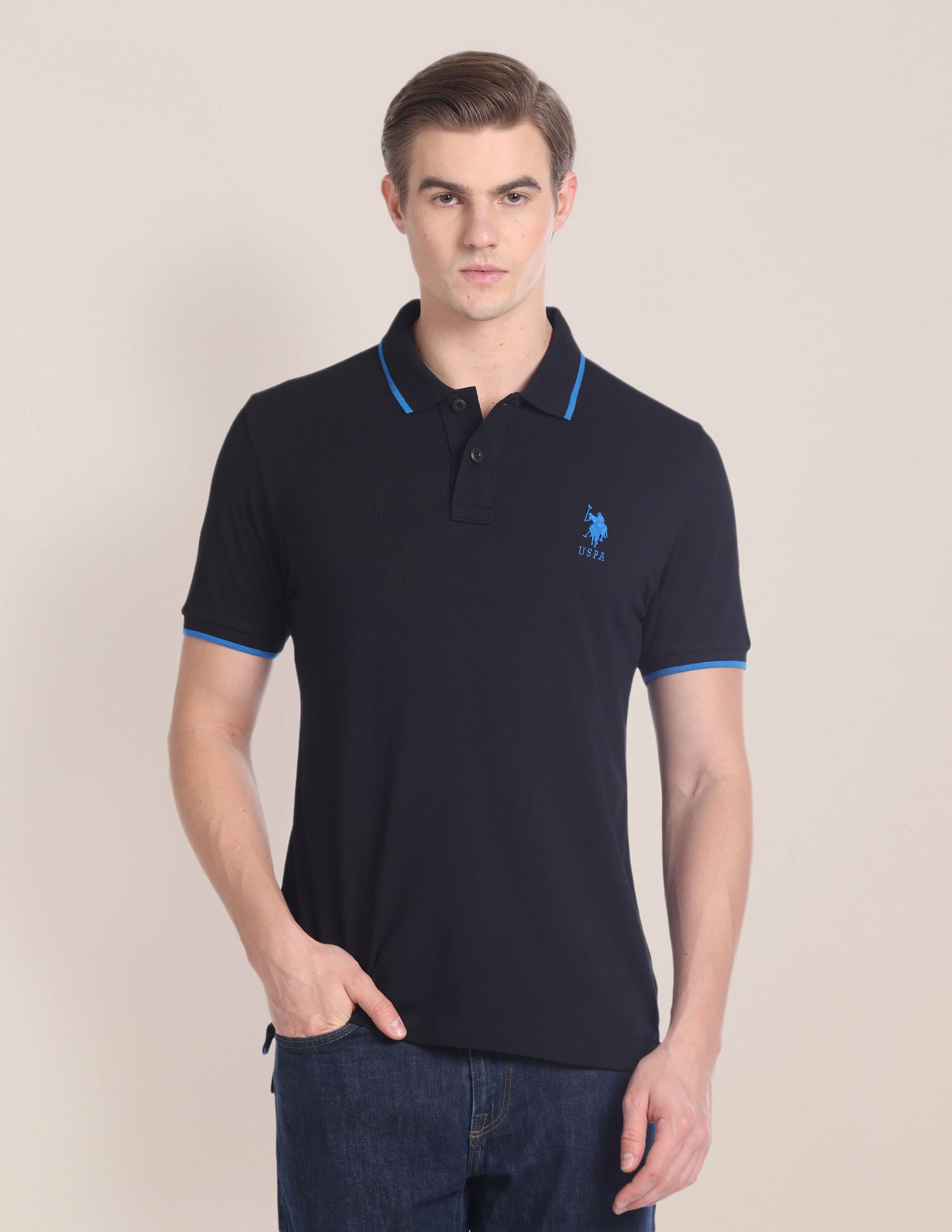 Tipped Collar Cotton Polo Shirt