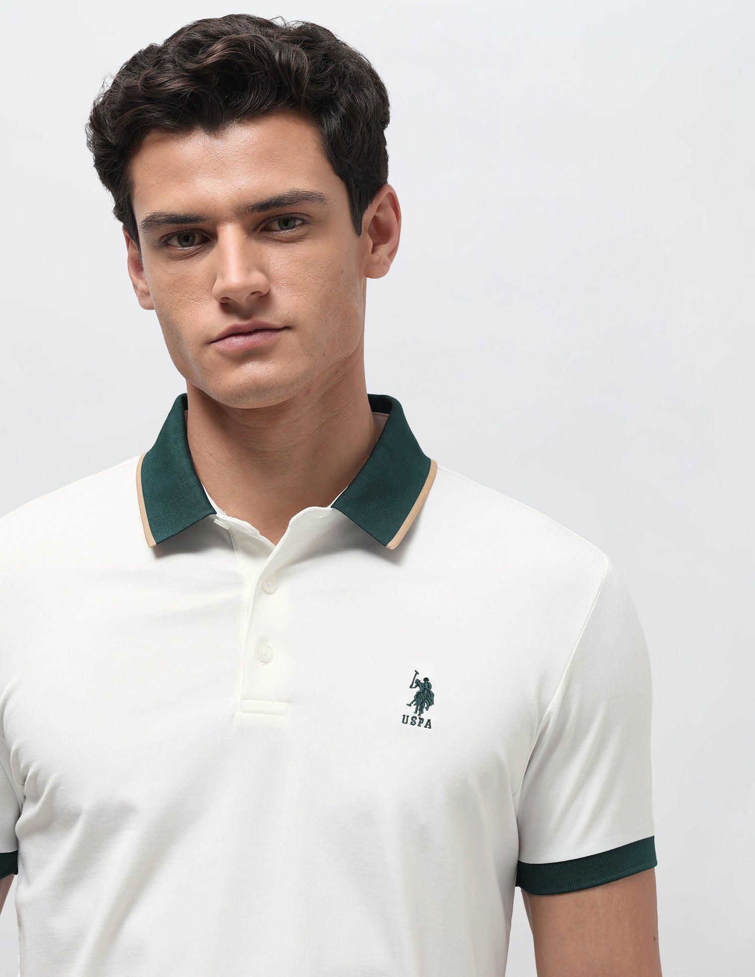 Solid Slim Fit Polo Shirt Off White - U.S. Polo Assn. India | Large
