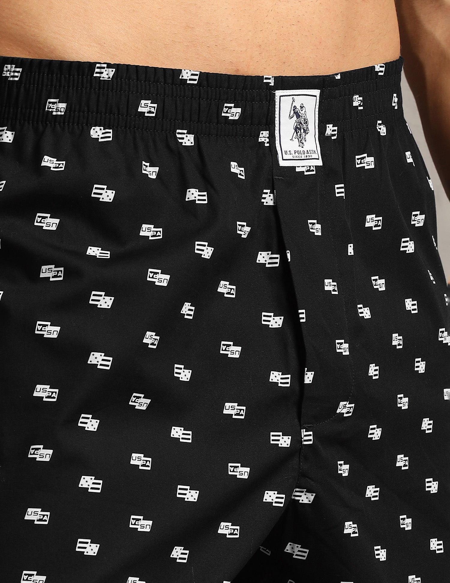 Pure Cotton Printed I657-PR Boxers - Pack Of 1 Black Uspa - U.S. Polo Assn. India | Large