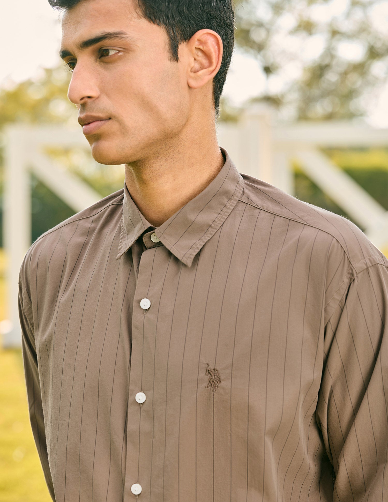Pacho X Vertical Striped Tailored Fit Shirt Brown - U.S. POLO ASSN. | Large