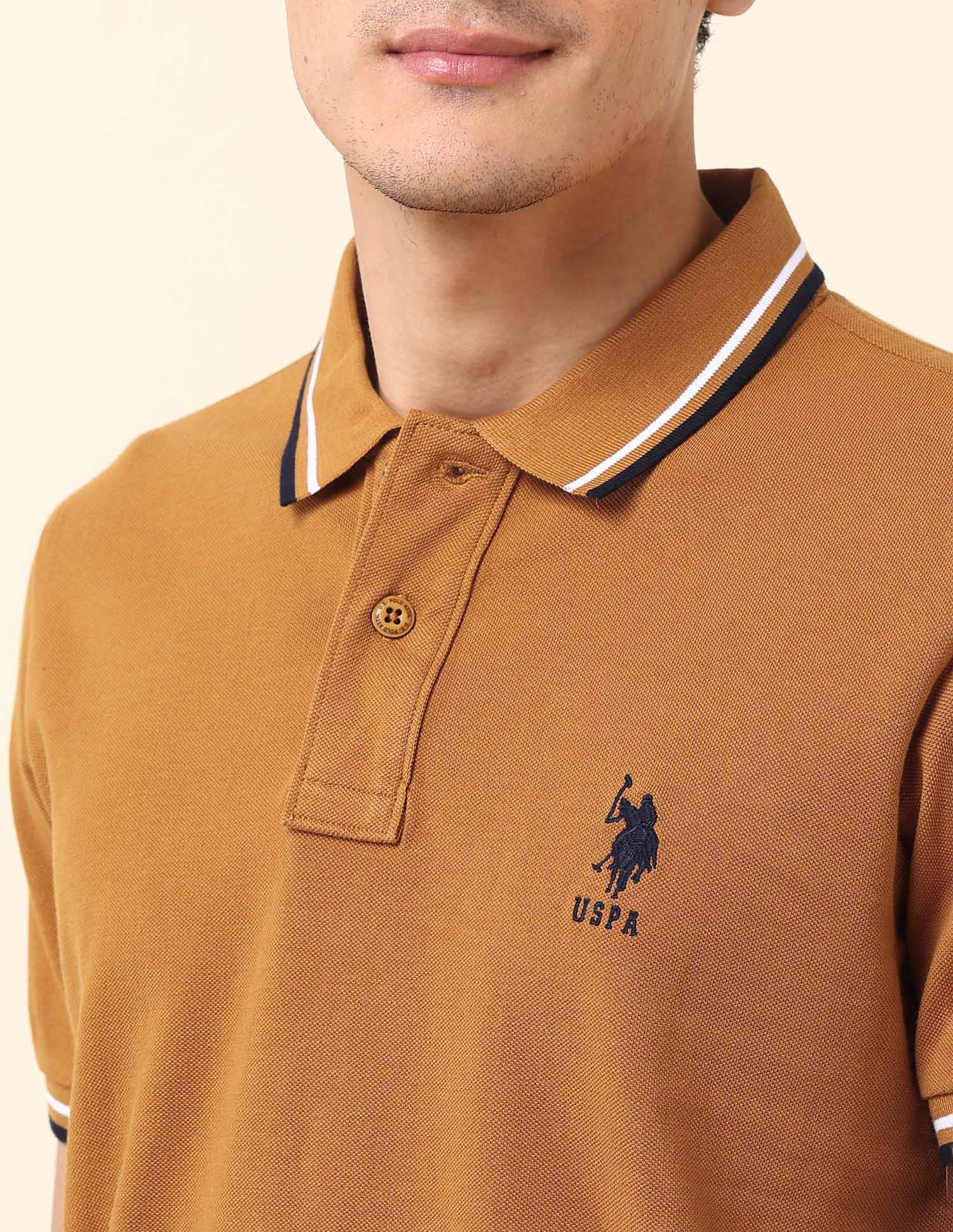 Solid Slim Fit Polo Shirt Mustard - U.S. Polo Assn. India | Large