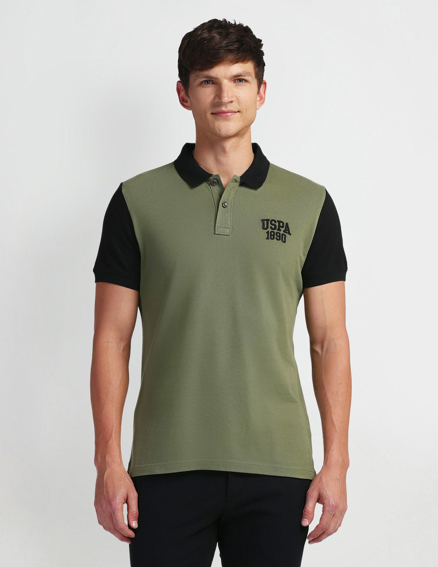 Muscle Fit Colour Block Polo Shirt Olive - U.S. Polo Assn. India | Large