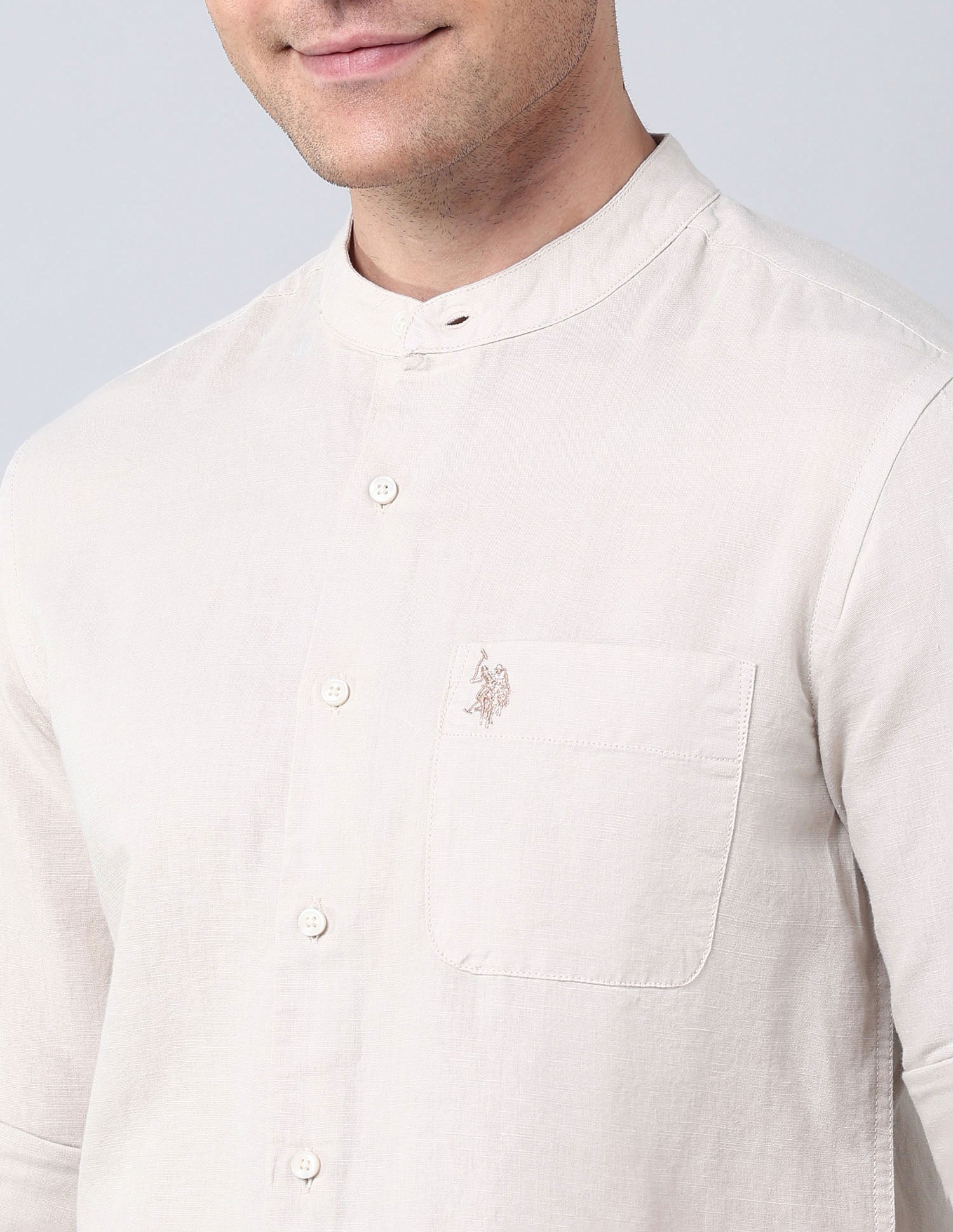 Solid Regular Fit Poplin Shirt Light Beige - U.S. Polo Assn. India | Large