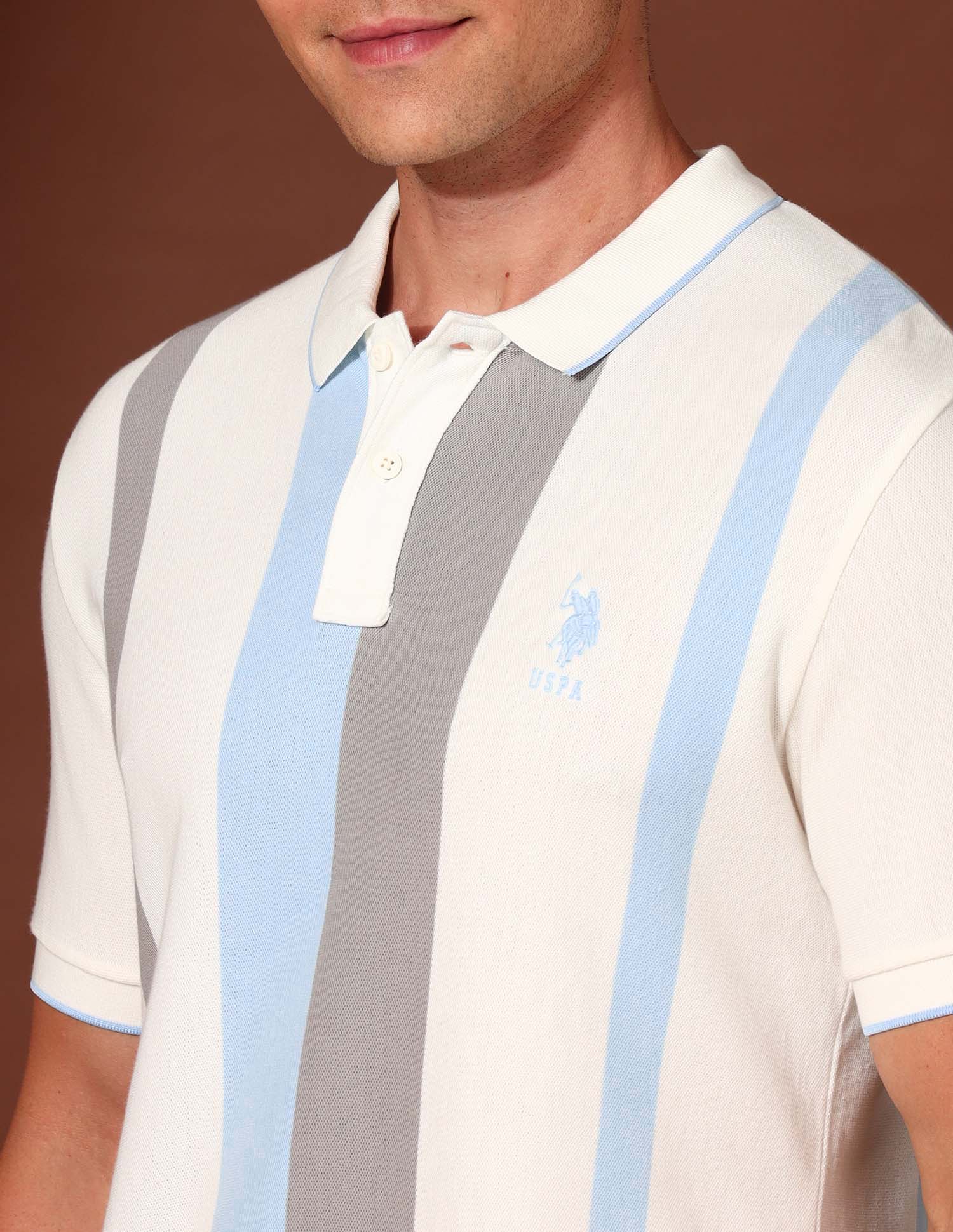 Vertical Striped Working Holiday Polo Shirt White - U.S. Polo Assn. India | Large