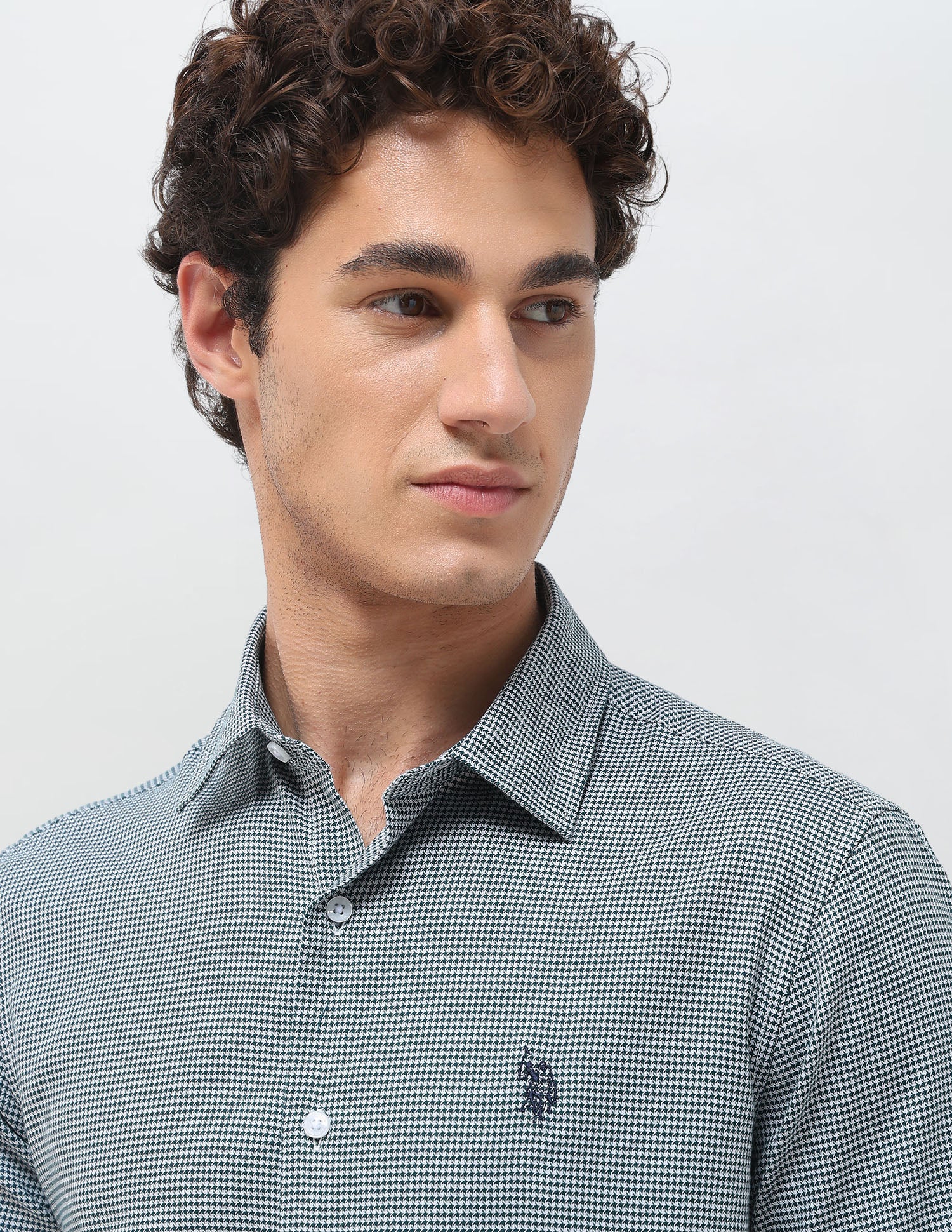 Self Design Houndstooth Twill Shirt Green - U.S. Polo Assn. India | Large