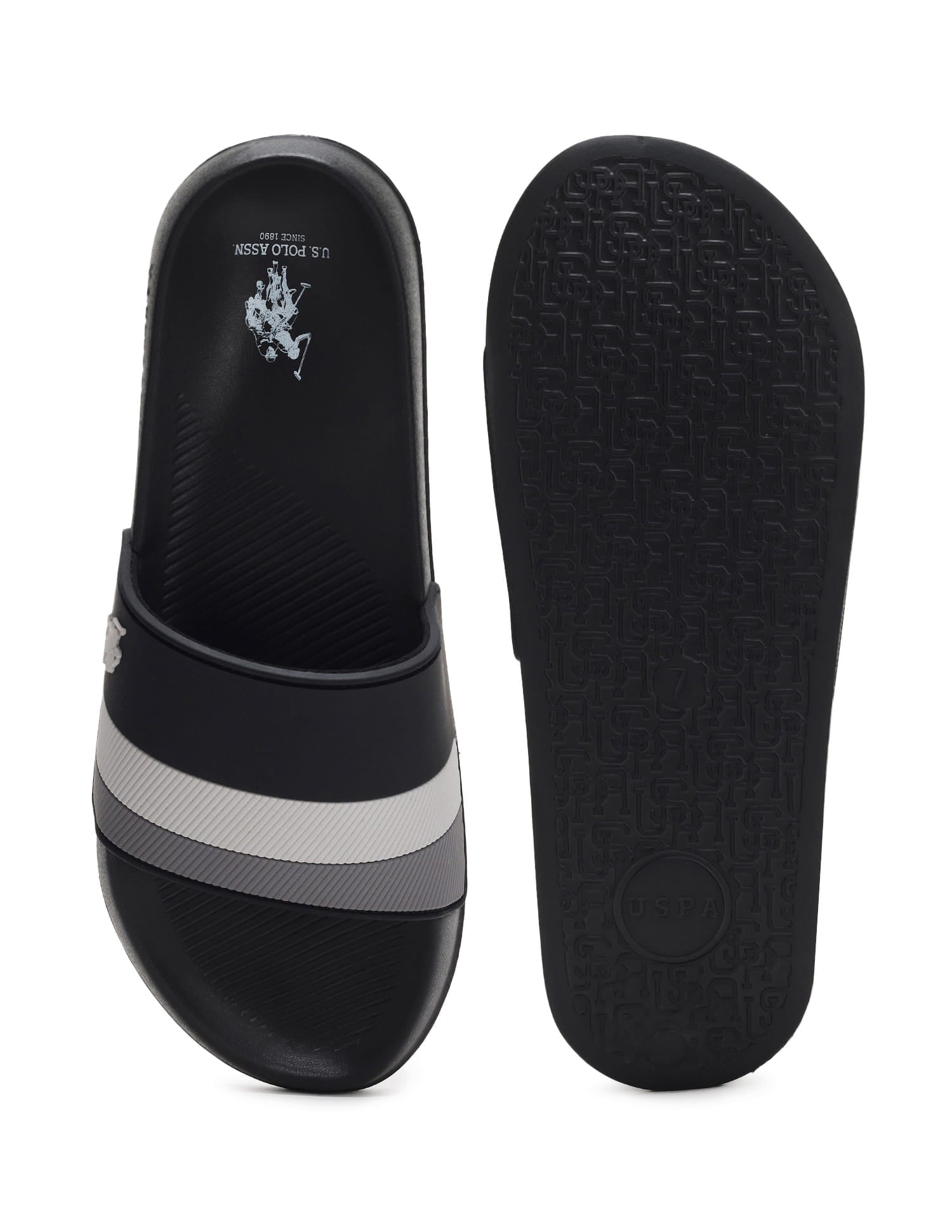 Men Arvana 2.0 Colourblocked Sliders Black - U.S. Polo Assn. India | Large