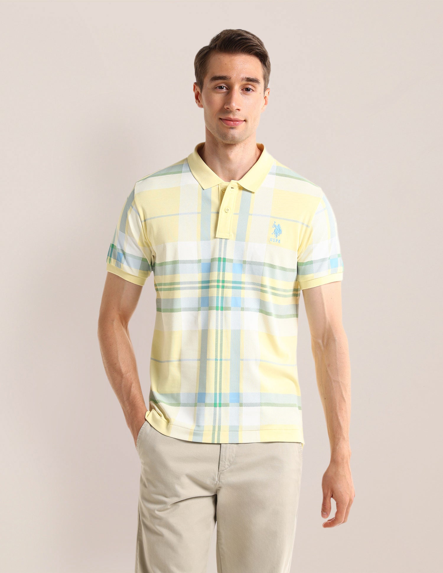 Checked Slim Fit Polo Shirt Yellow - U.S. Polo Assn. India | Large