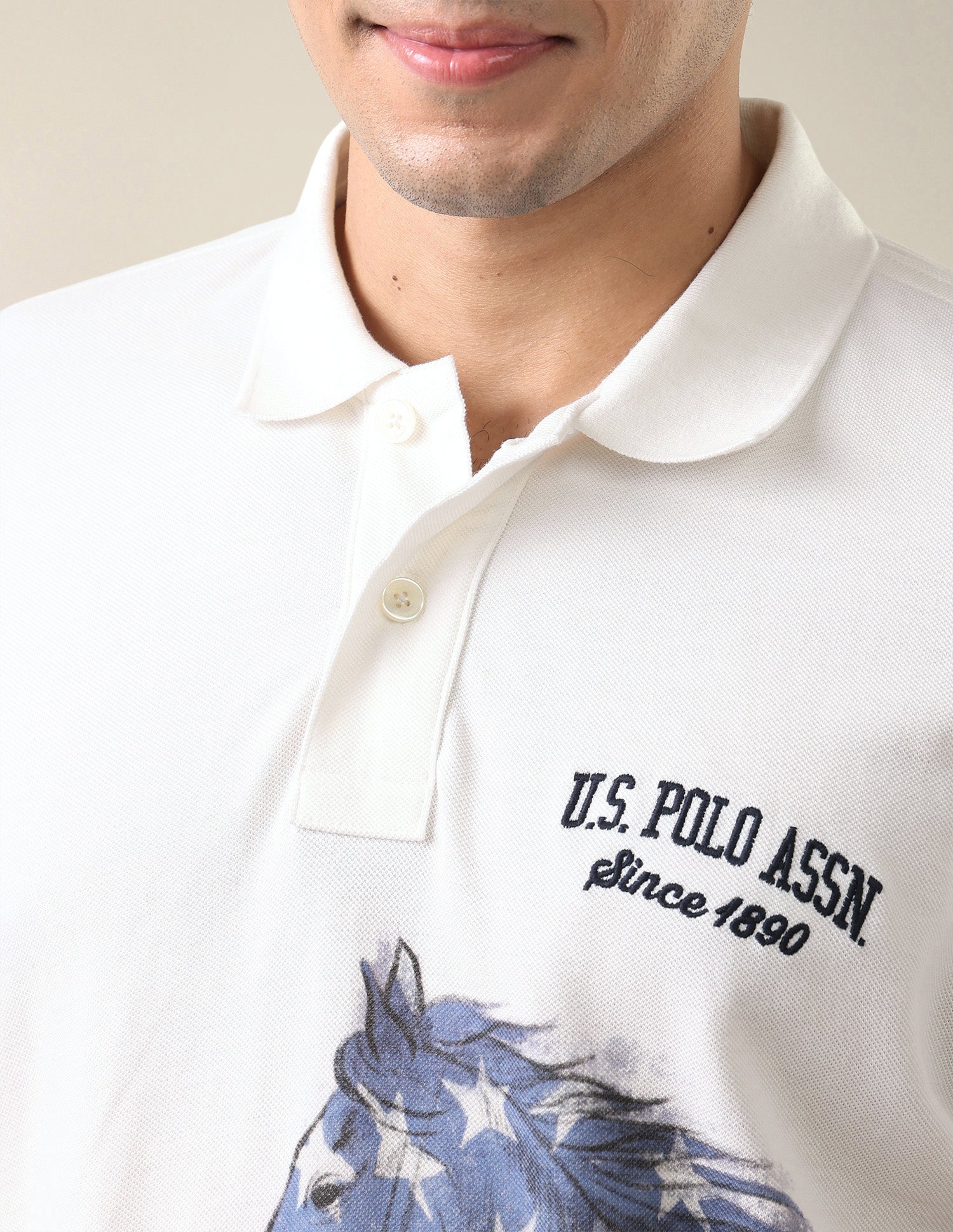 Graphic Brand Printed Slim Fit Polo Shirt Ivory - U.S. Polo Assn. India | Large