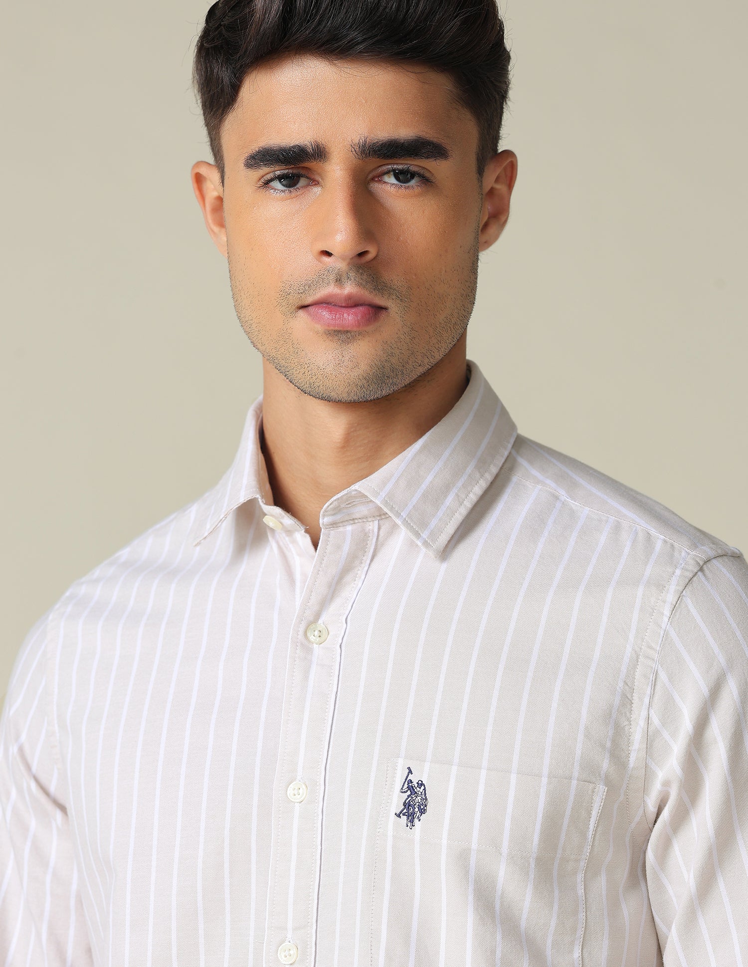 Vertical Striped Tailored Fit Shirt Beige - U.S. POLO ASSN. | Large
