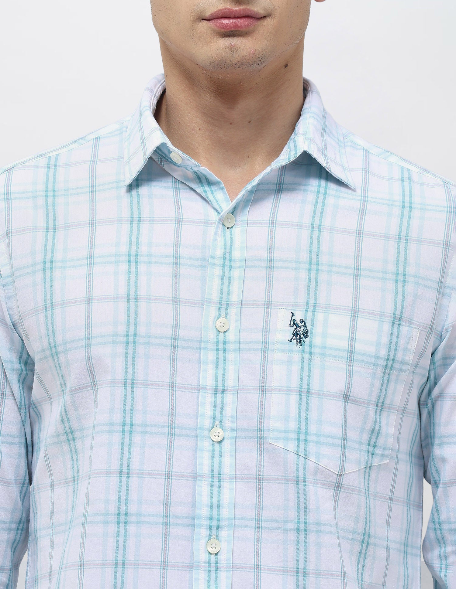 Seersucker Tailored Fit Shirt Light Blue - U.S. Polo Assn. India | Large