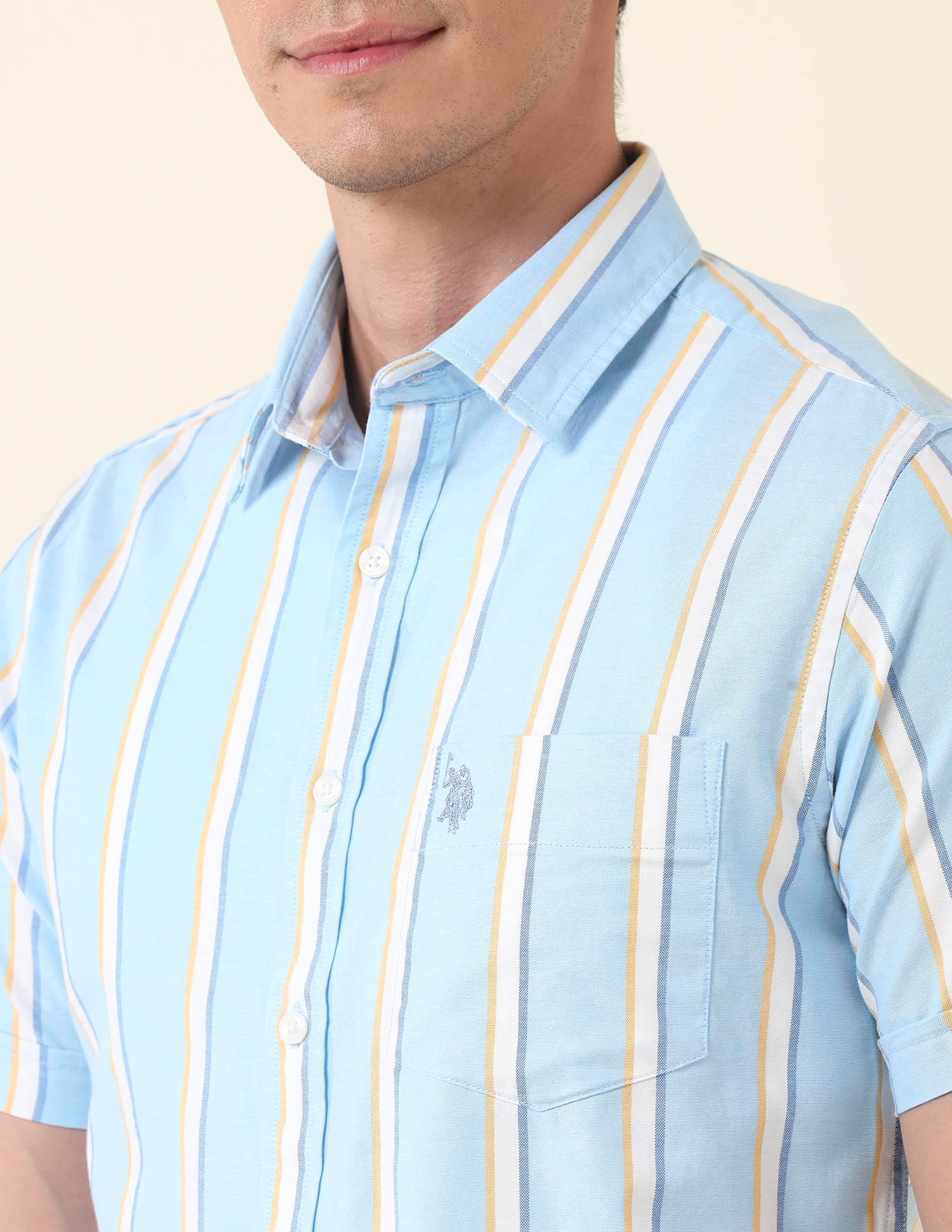 Tailored Fit Vertical Striped Shirt Blue - U.S. Polo Assn. India | Large