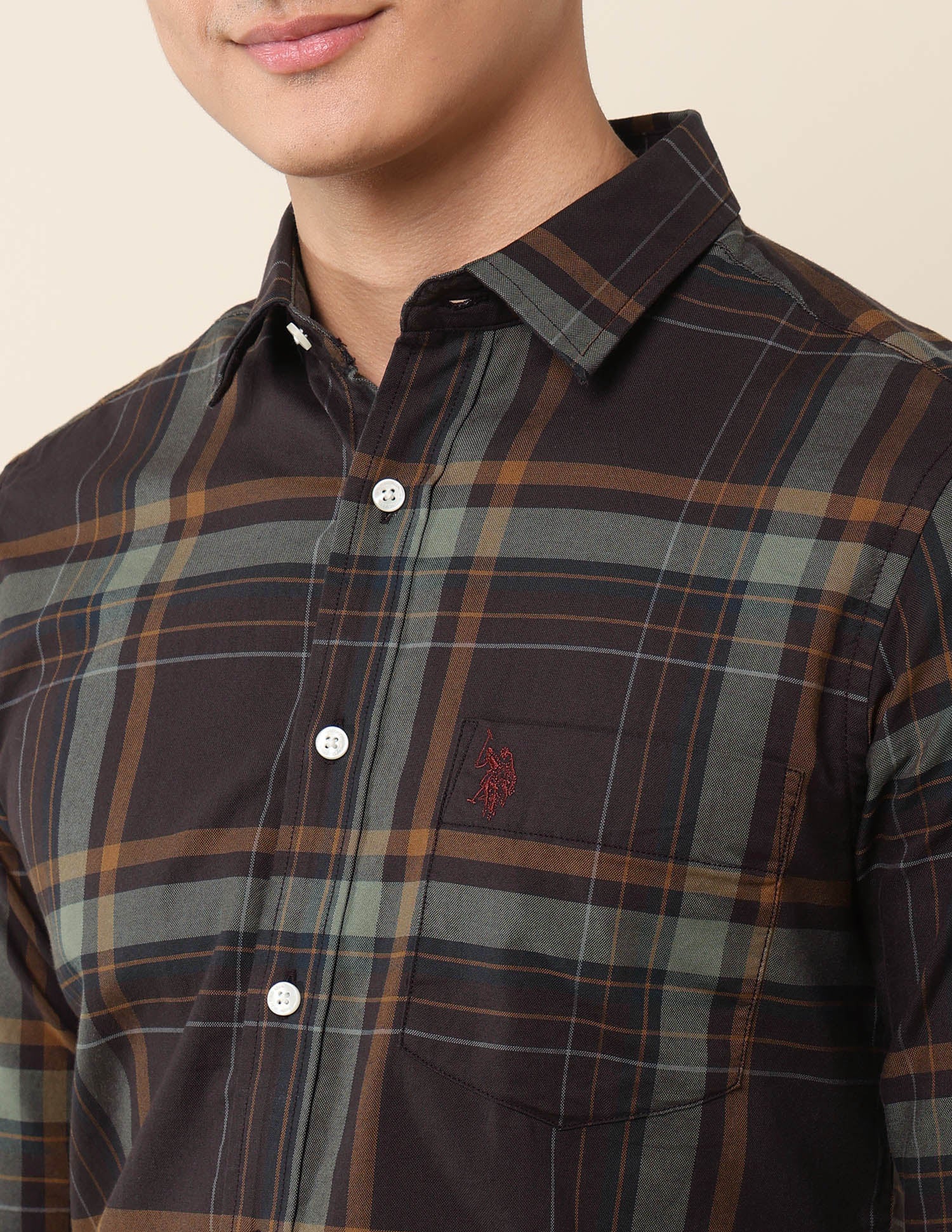 Plaid Checked Pure Cotton Shirt Brown - U.S. Polo Assn. India | Large