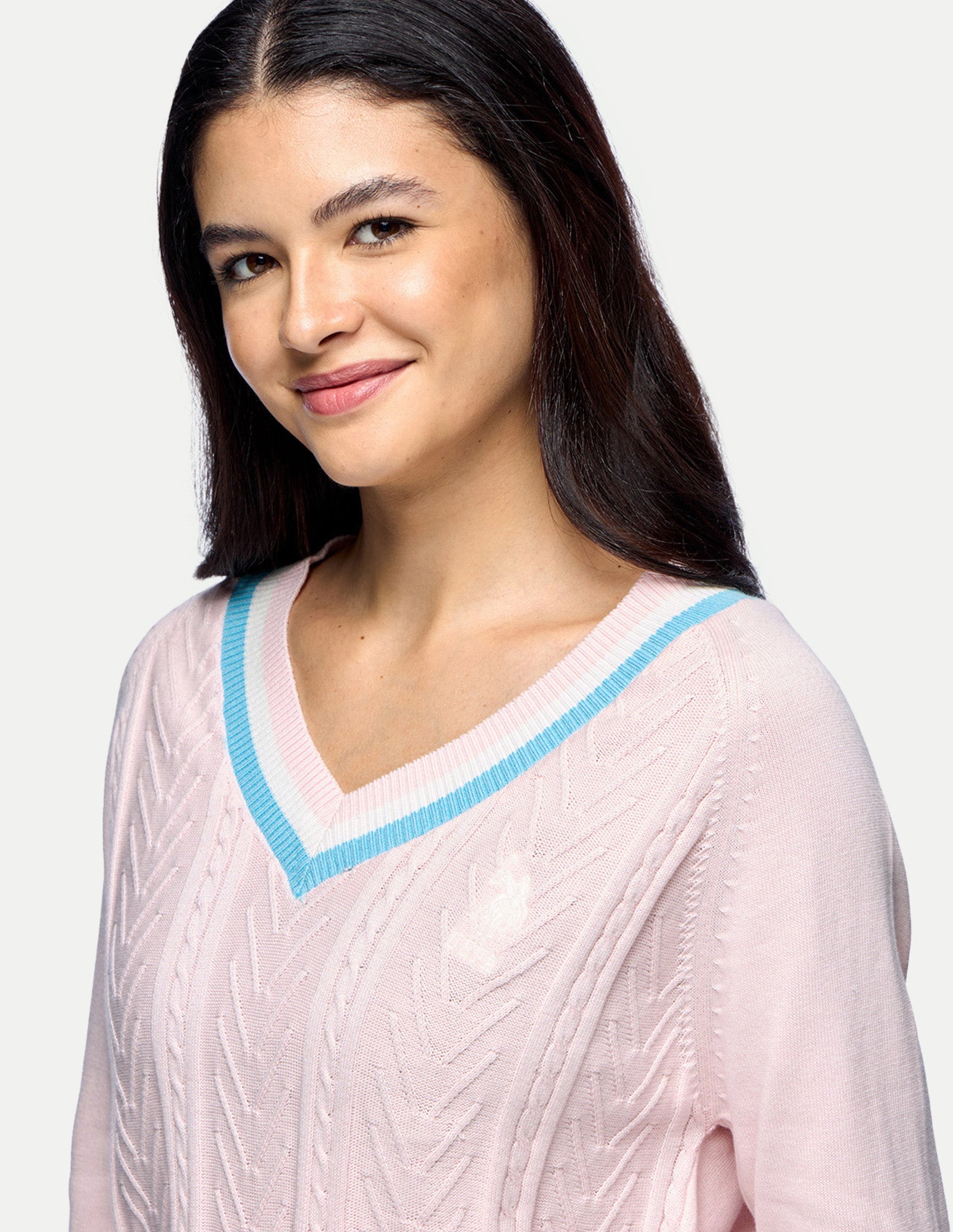 Cable Patterned Knit Regular Fit Sweater Light Pink - U.S. Polo Assn. India | Large